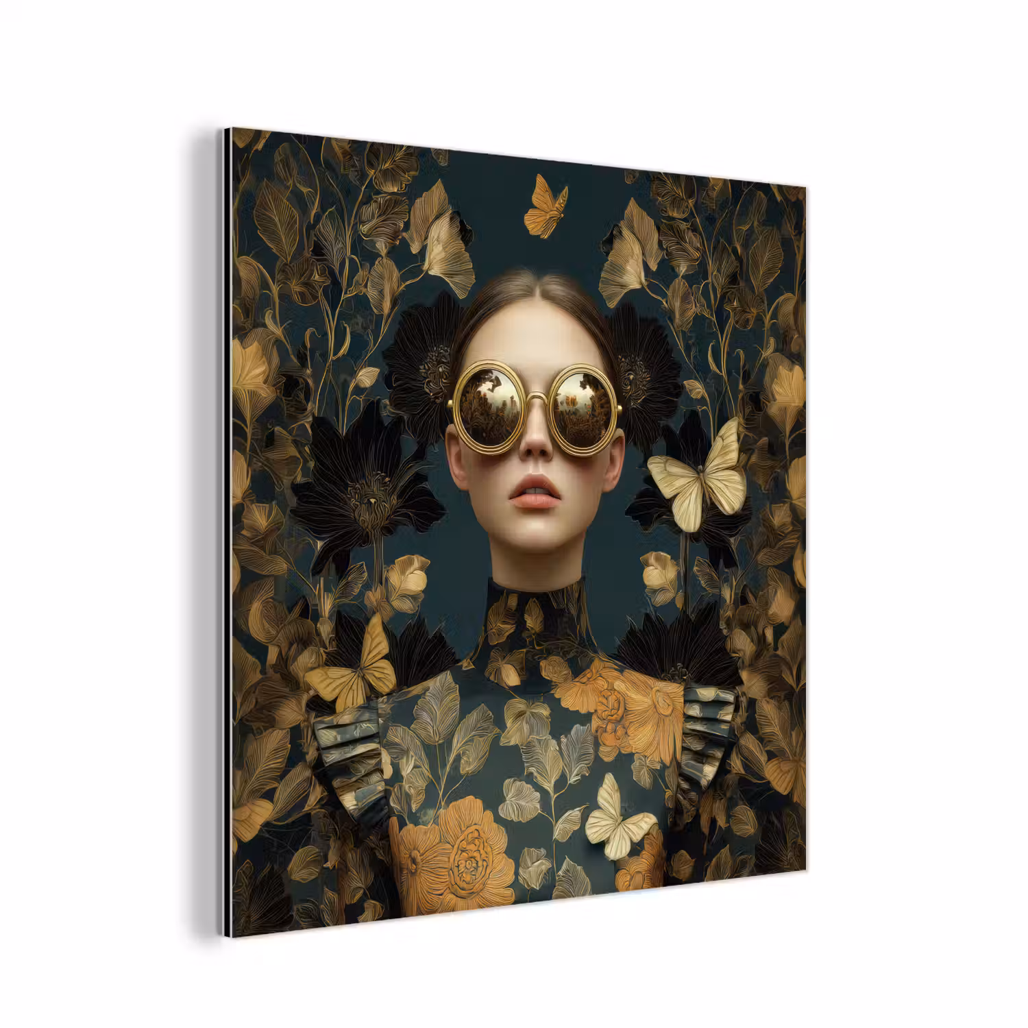 Vrouw - Bladeren - Goud - Vlinders aluminium wit klein -3d