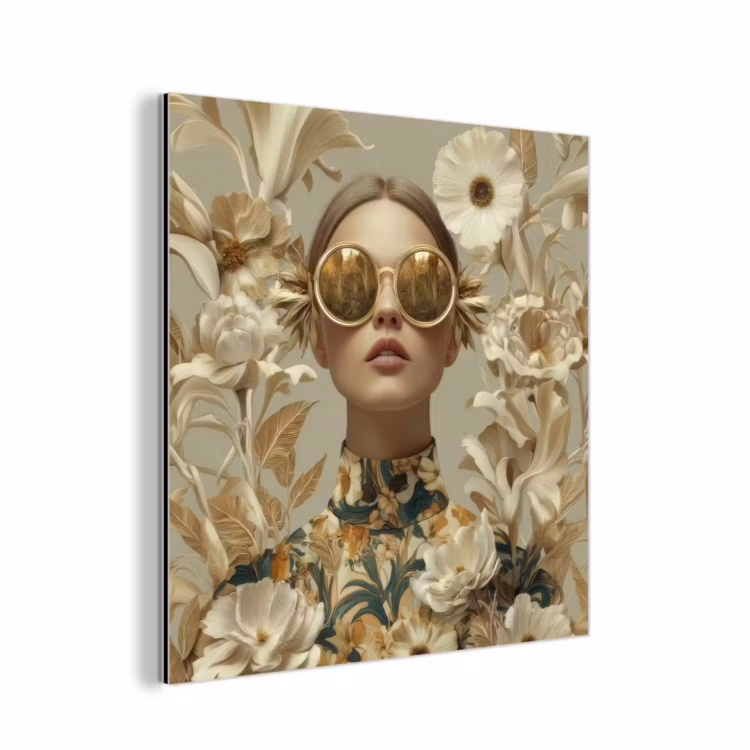 Vrouw - Bloemen - Zonnebril - Wit aluminium wit klein -3d