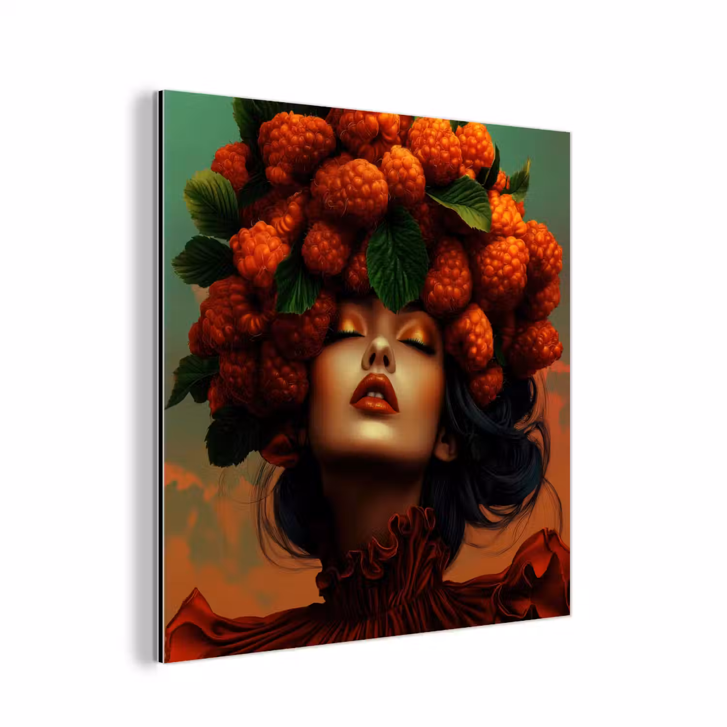 Vrouw - Frambozen - Bladeren aluminium wit klein -3d