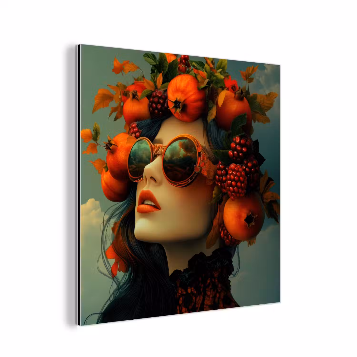 Vrouw - Granaatappel - Herfst - Zonnebril aluminium wit klein -3d