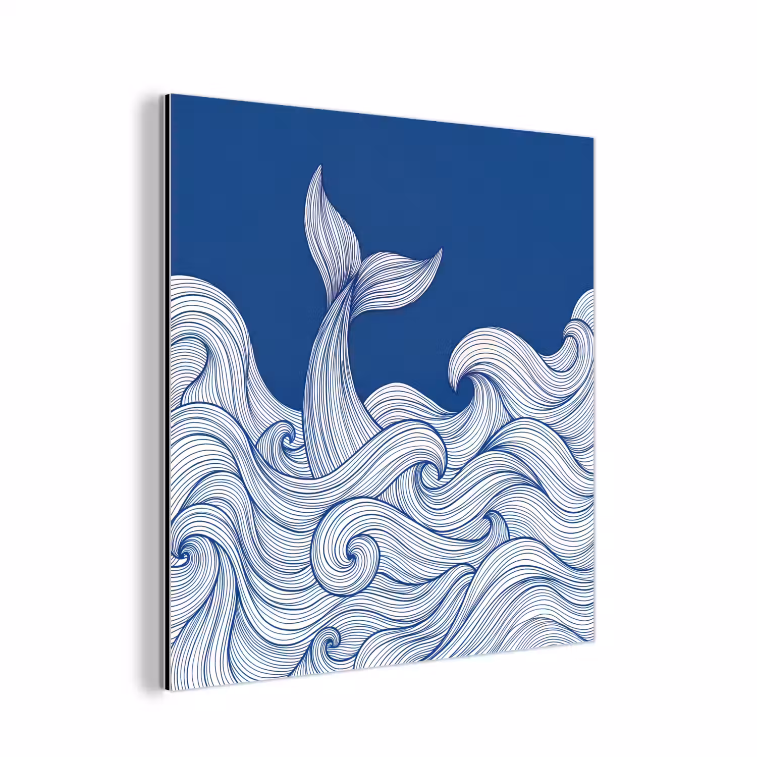 Walvis - Staart - Golven - Lijntekening - Blauw aluminium wit klein -3d