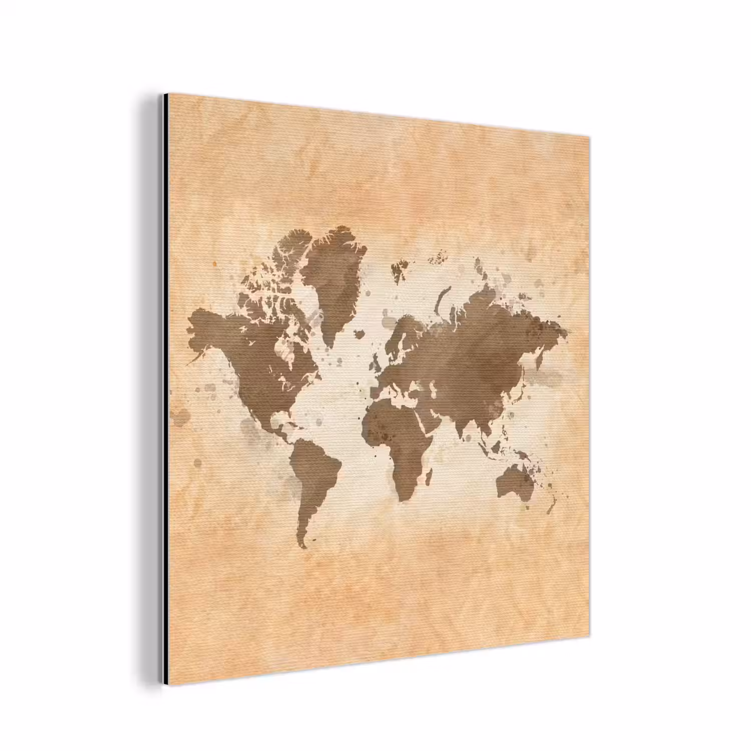 Wereldkaart - Beige - Bruin aluminium wit klein -3d