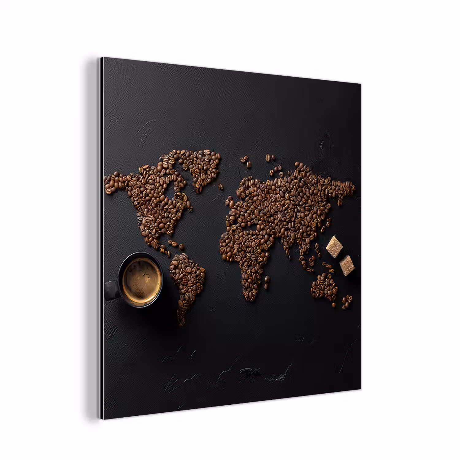 Wereldkaart - Espresso - Zwart aluminium wit klein -3d