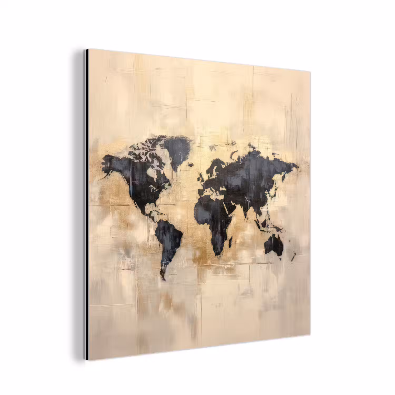 Wereldkaart - Goud - Zwart - Abstract aluminium wit klein -3d