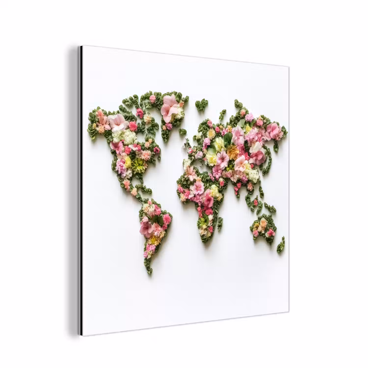 Wereldkaart - Kleurrijk - Bloemen - Lente aluminium wit klein -3d