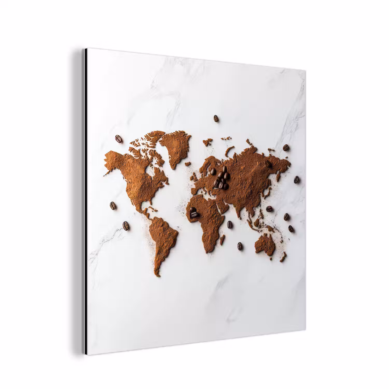 Wereldkaart - Koffie - Marmer aluminium wit klein -3d