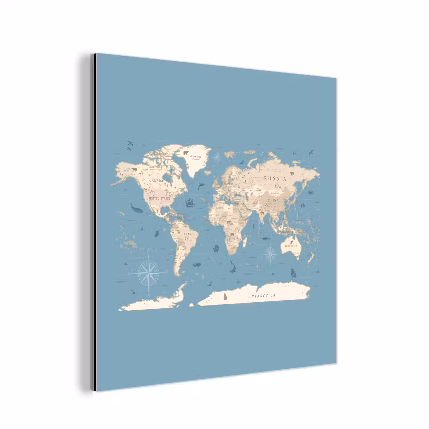 Wereldkaart - Oceaan - Realistisch - Blauw aluminium wit klein -3d