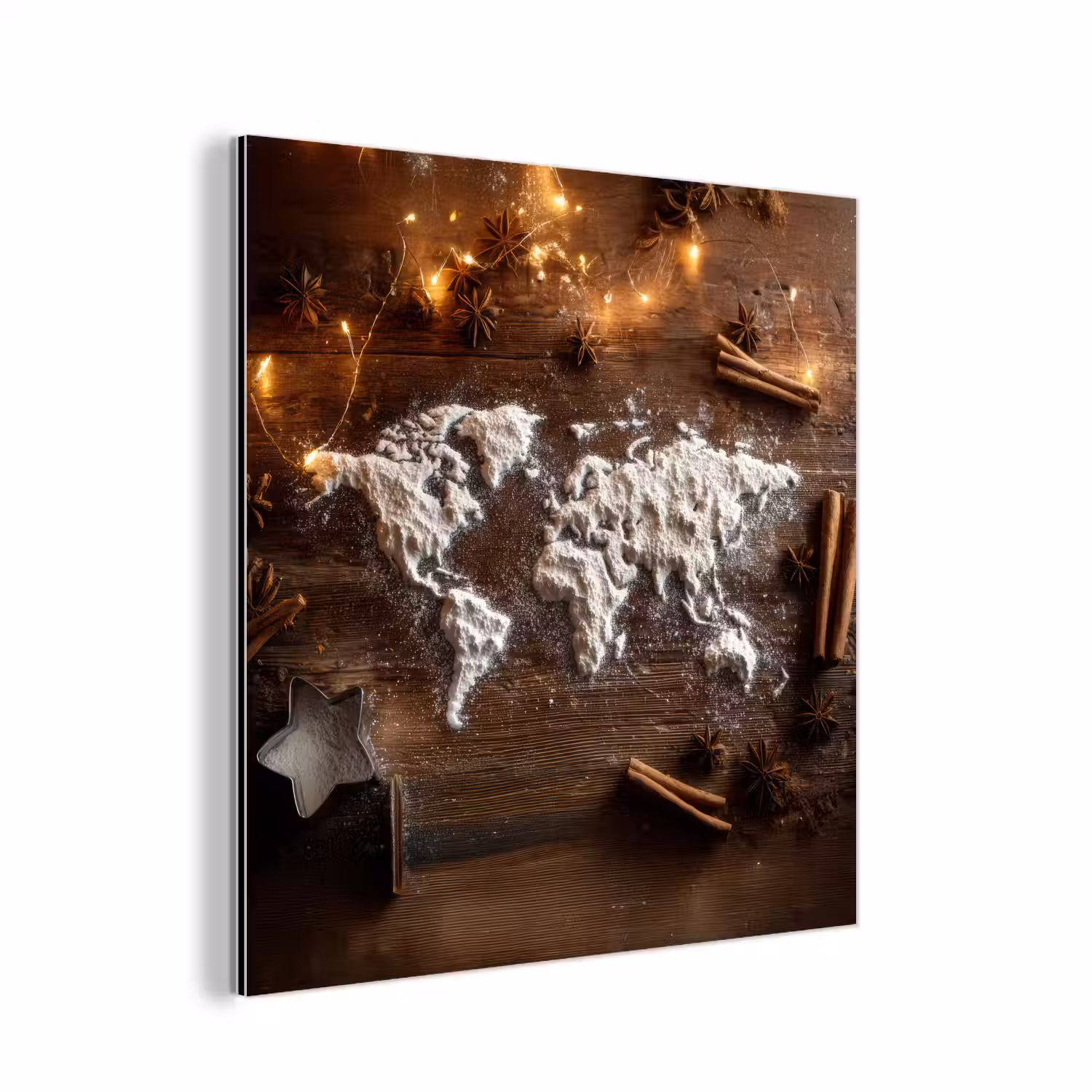 Wereldkaart - Poedersuiker - Hout aluminium wit klein -3d