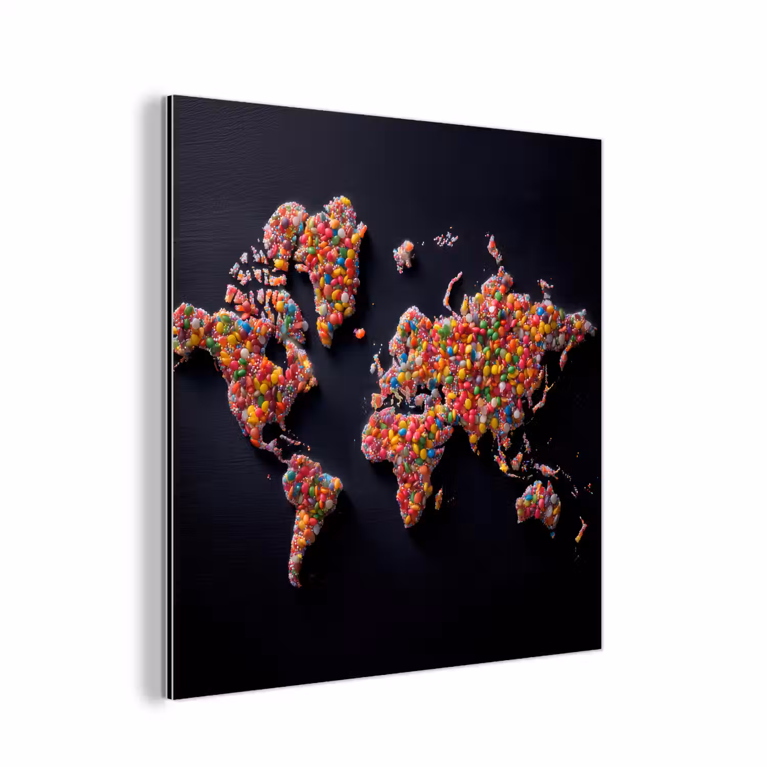 Wereldkaart - Snoepjes - Felle kleuren aluminium wit klein -3d