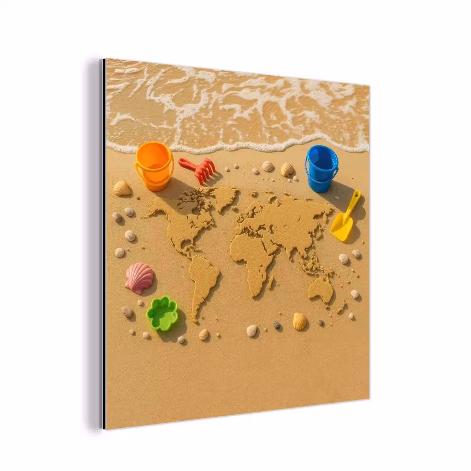 Wereldkaart - Zand - Kleurrijk - Zomer aluminium wit klein -3d