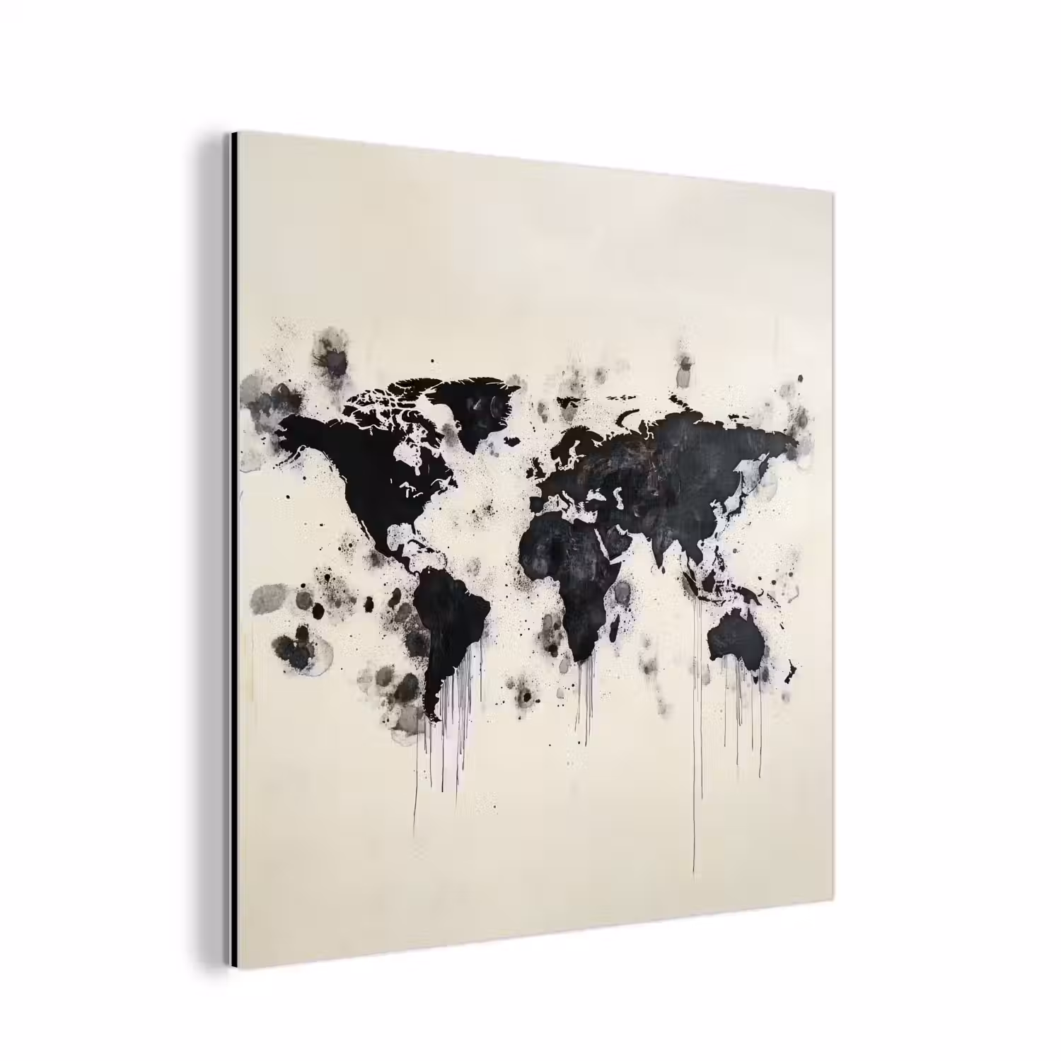 Wereldkaart - Zwart - Inkt aluminium wit klein -3d