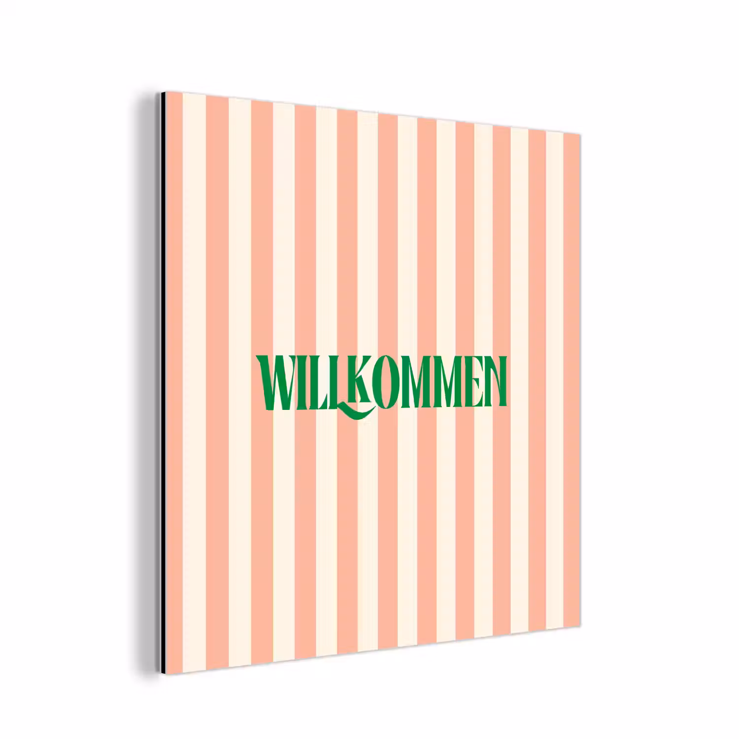 Zachtroze - Groen - Strepen - Wilkommen aluminium wit klein -3d