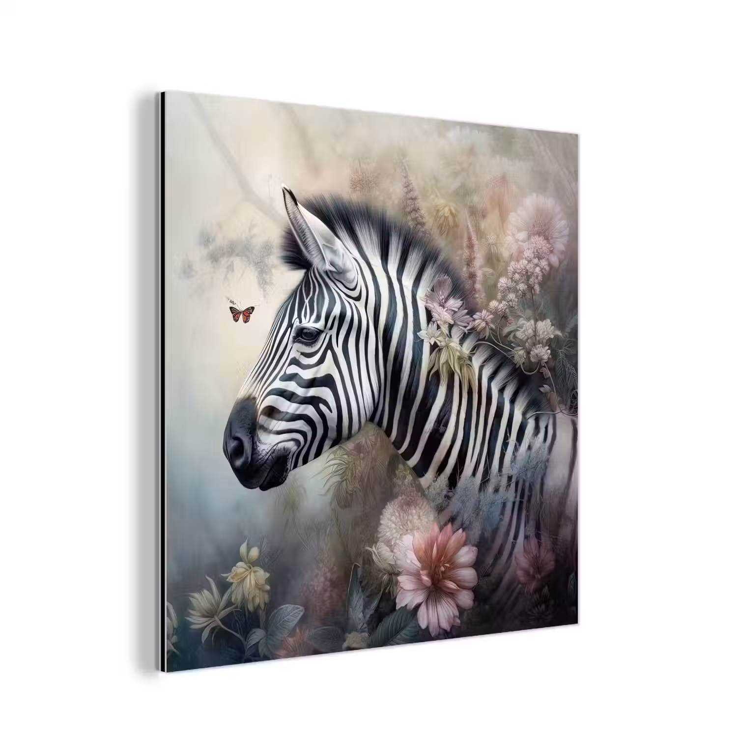 Zebra - Wilde dieren - Vlinder - Bloemen aluminium wit klein -3d