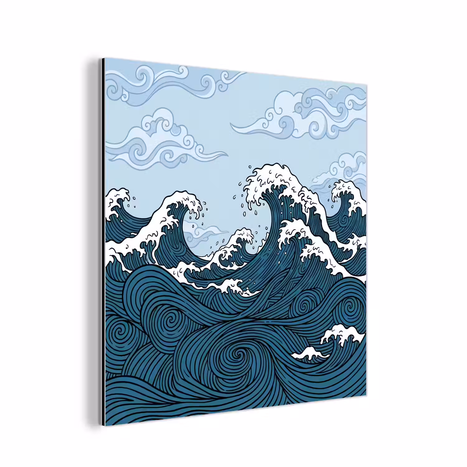 Zee - Golven - Japans - Natuur - Blauw aluminium wit klein -3d