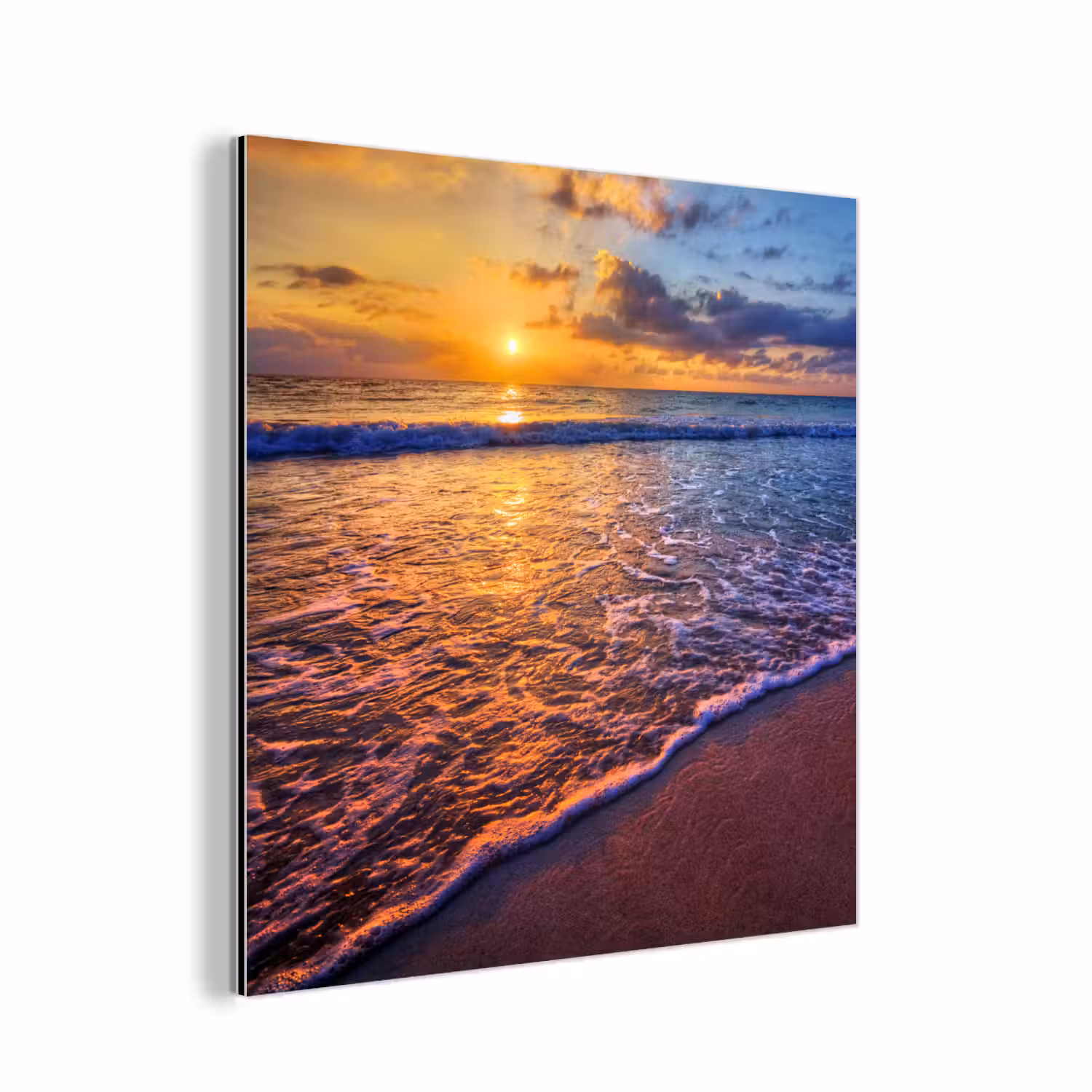 Zee - Strand - Zonsondergang - Wolken - Horizon aluminium wit klein -3d
