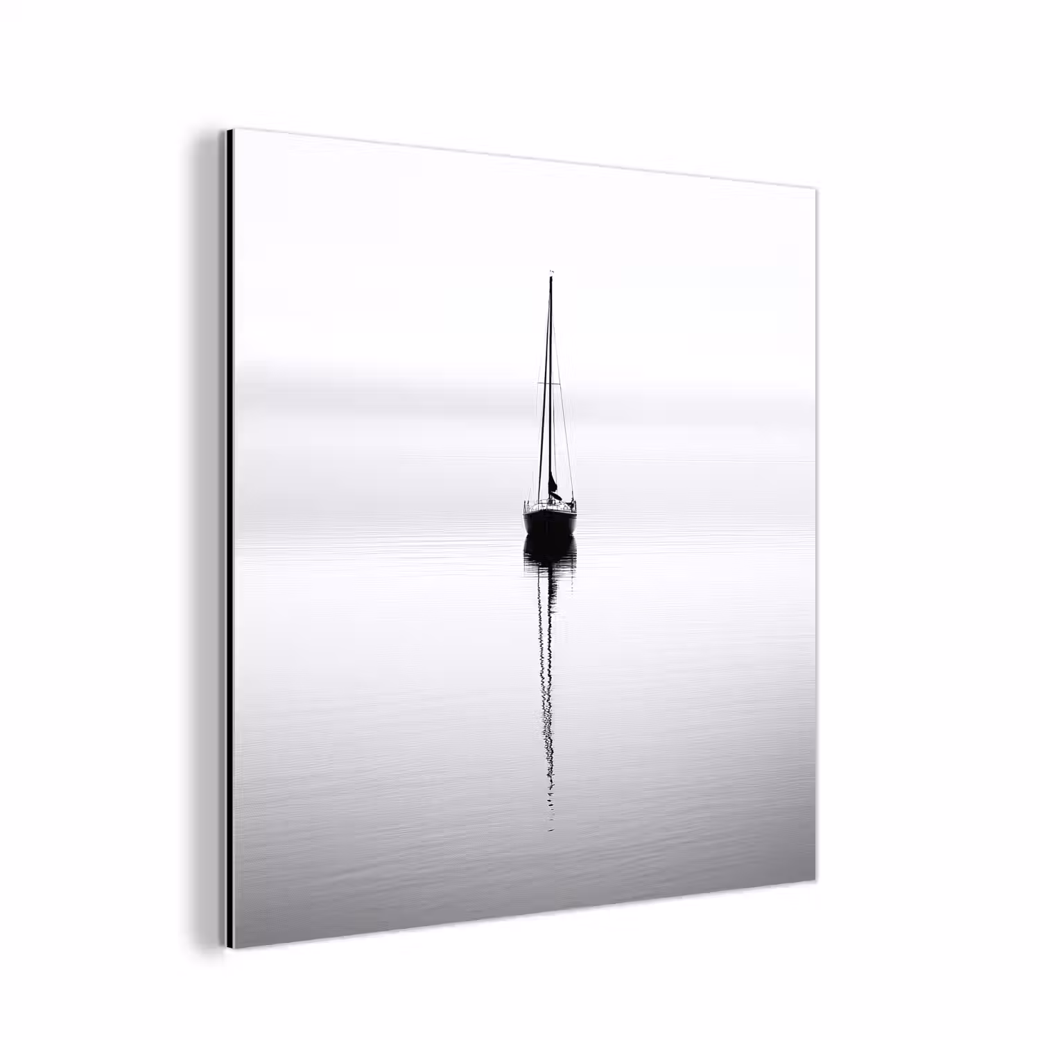 Zeilboot - Zwart - Water - Silhouet aluminium wit klein -3d