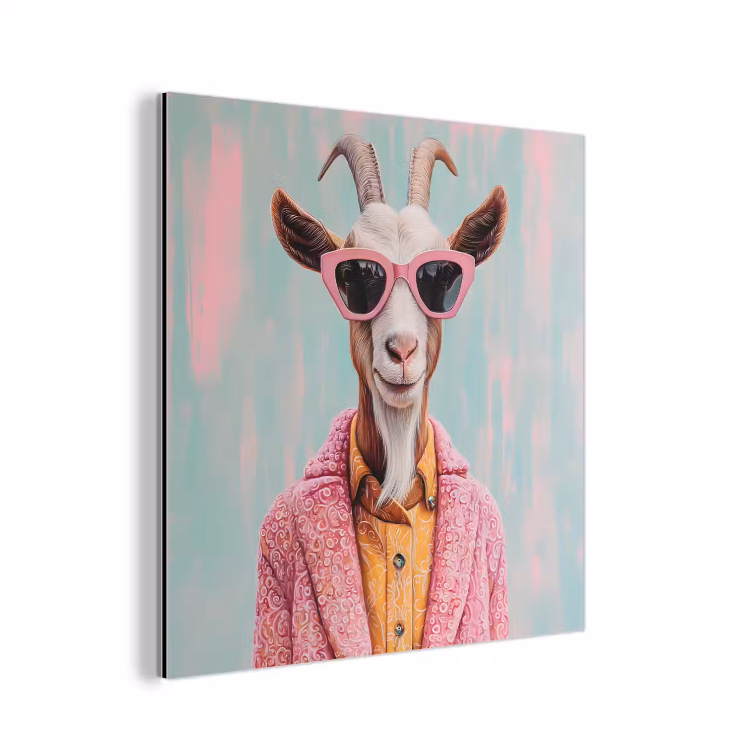 Zonnebril - Roze - Geit - Horen aluminium wit klein -3d