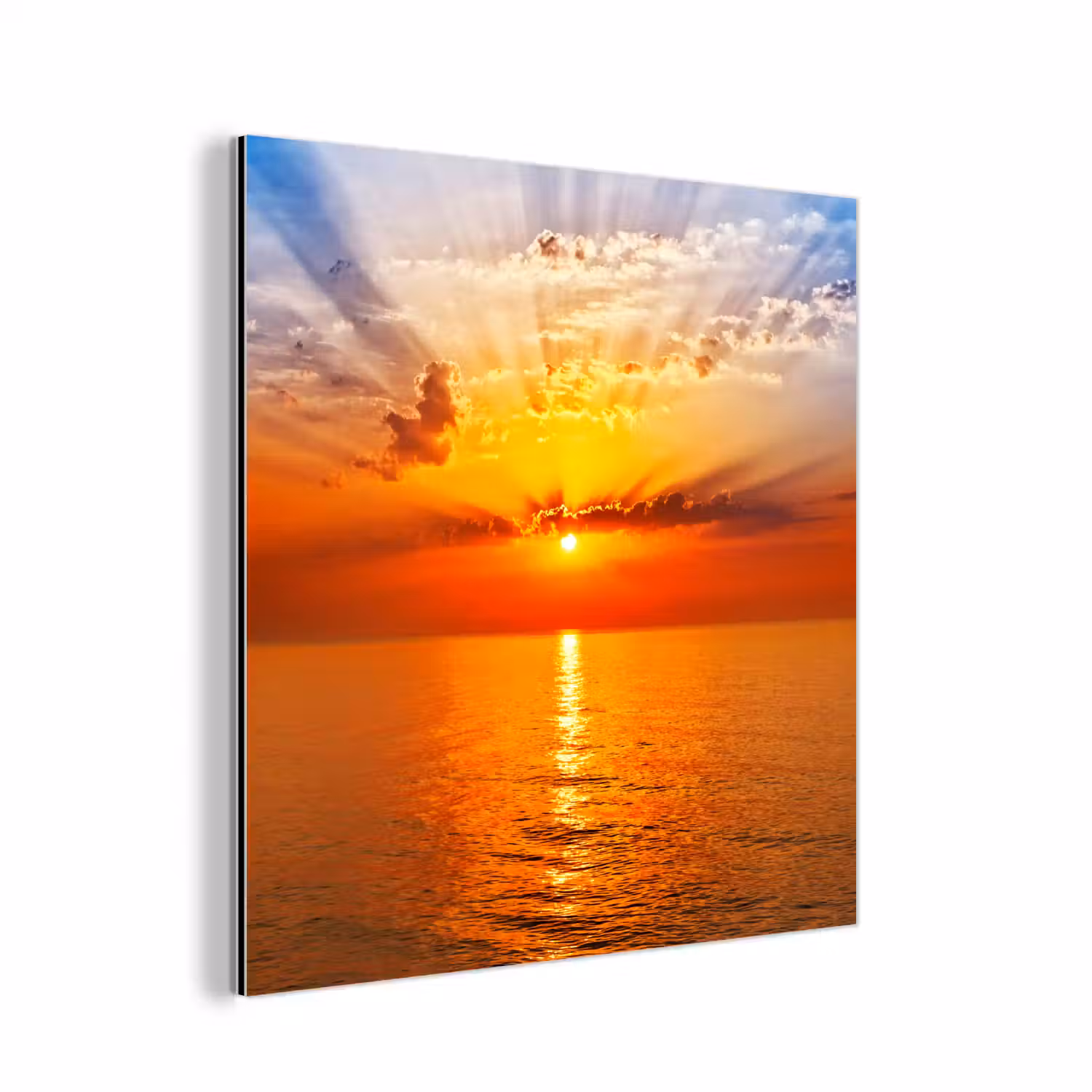 Zonsondergang - Zee - Lucht - Oranje - Horizon - Water aluminium wit klein -3d