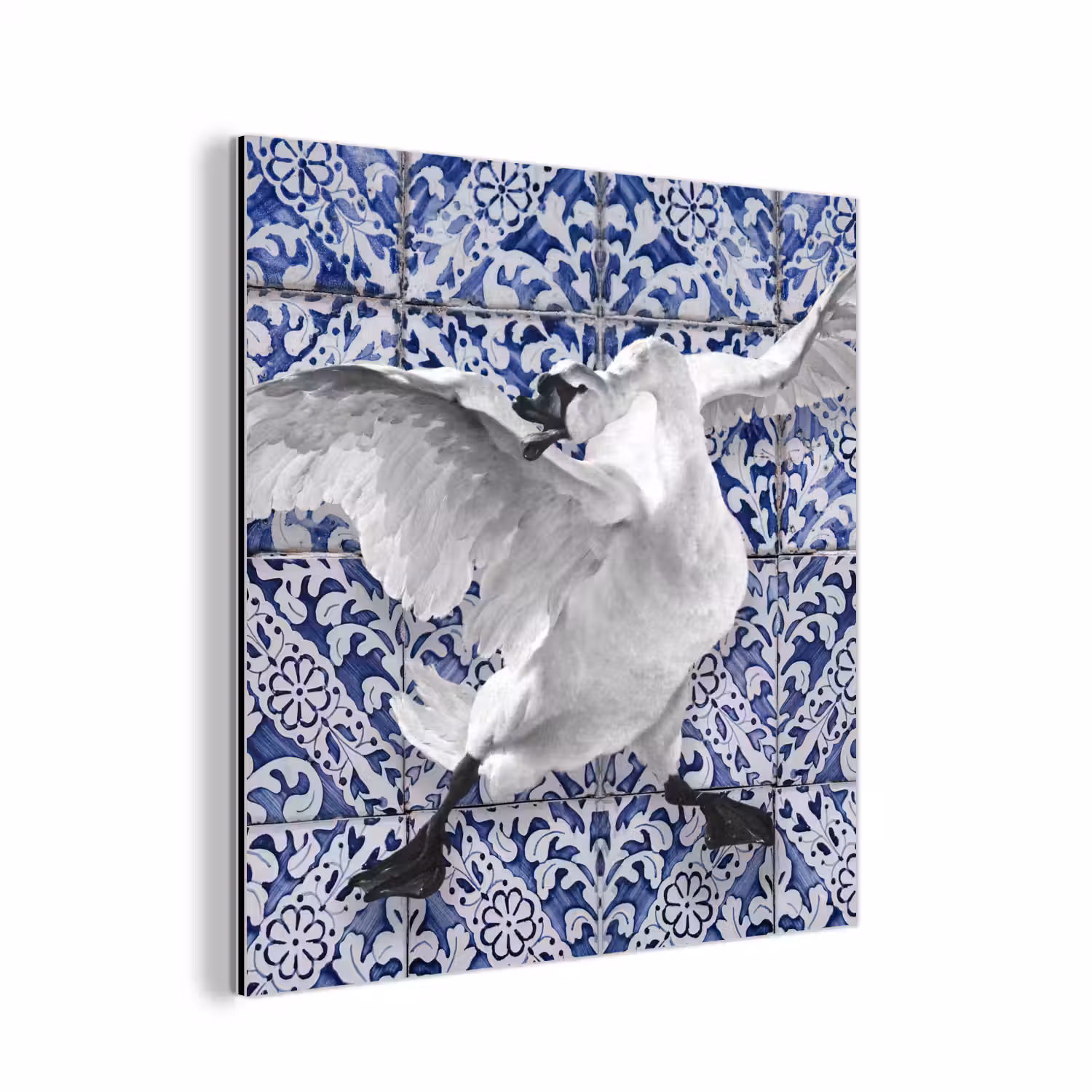 Zwaan - Kunst - Delfts blauw - Schilderij - Oude meesters aluminium wit klein -3d