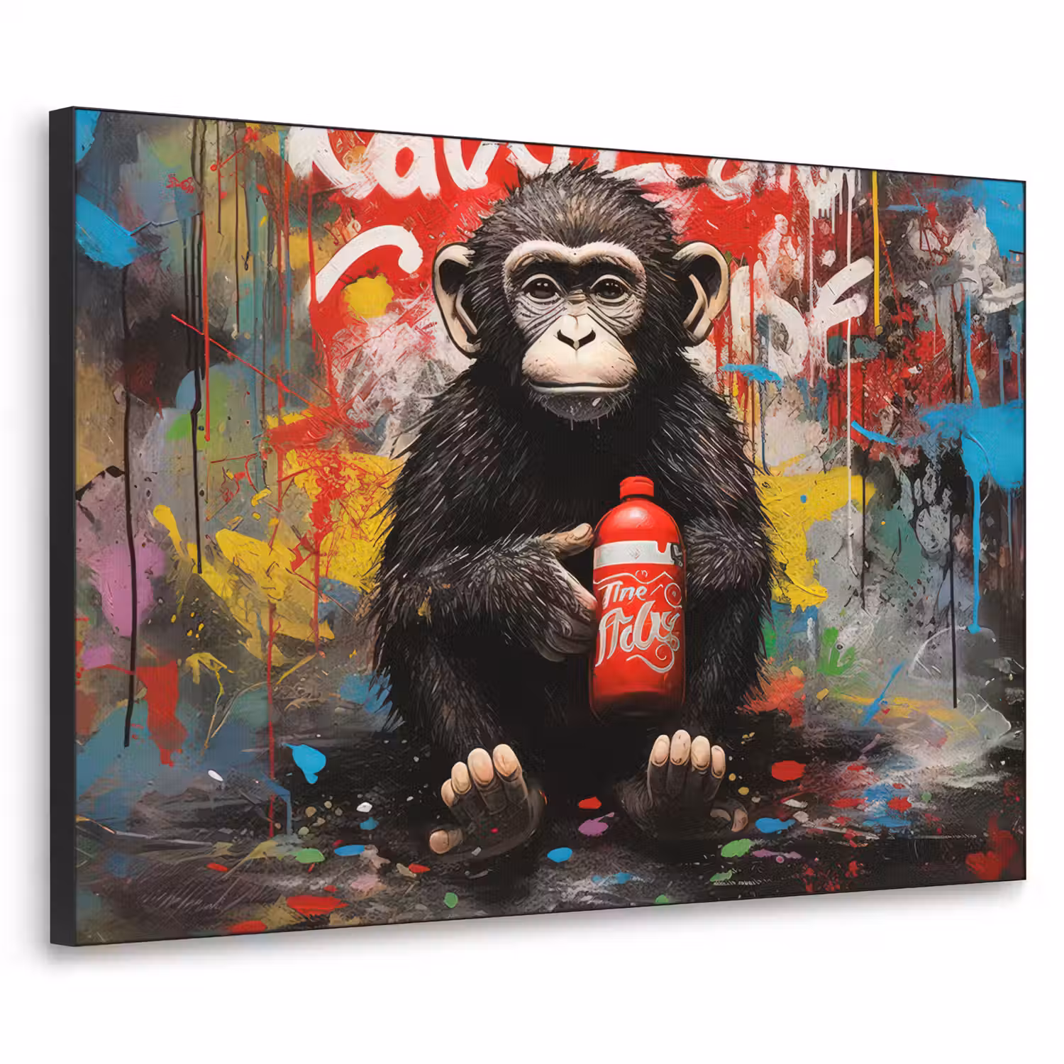 Aap - Graffiti - Dieren - Kunst - Flesje - Kleuren Textielframe zwart klein -3d