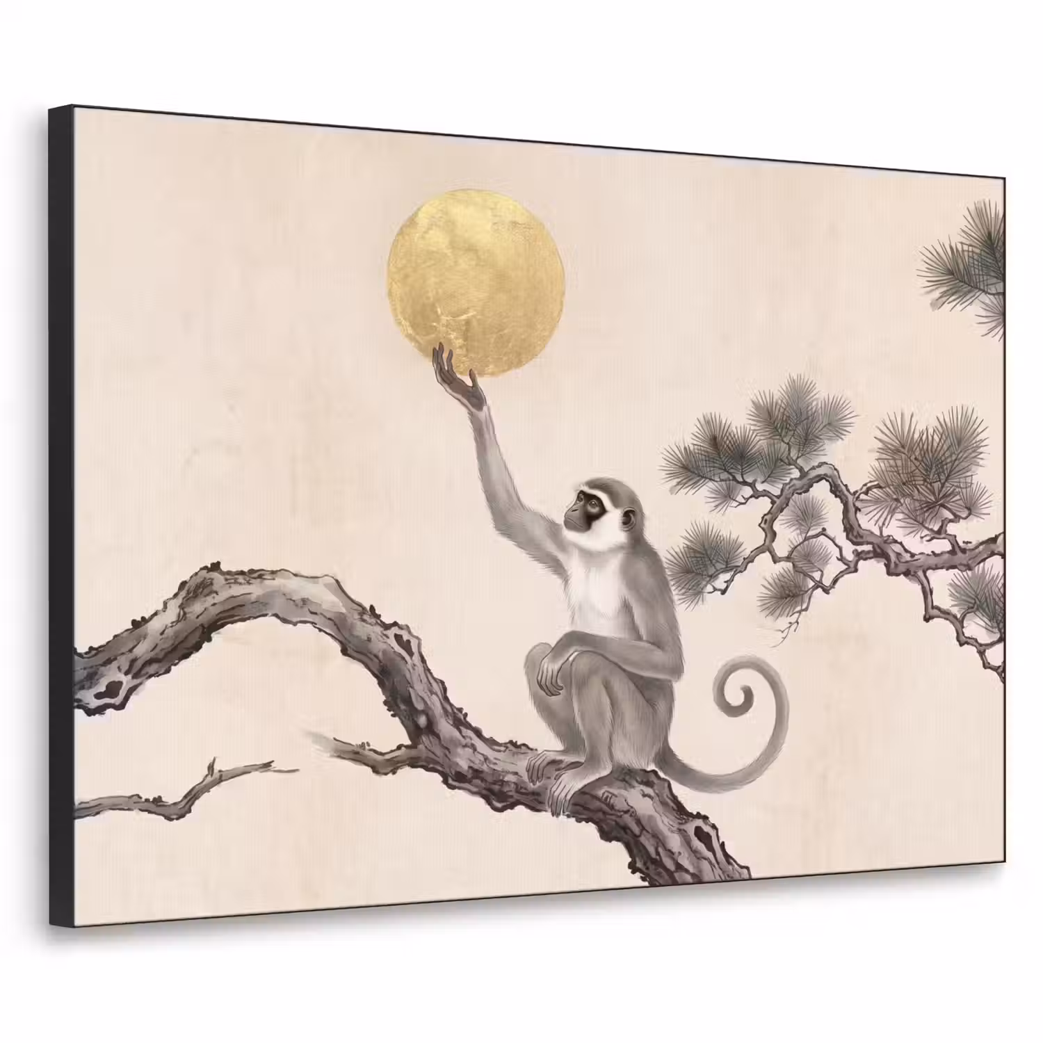 Aap - Maan - Goud Textielframe zwart klein -3d