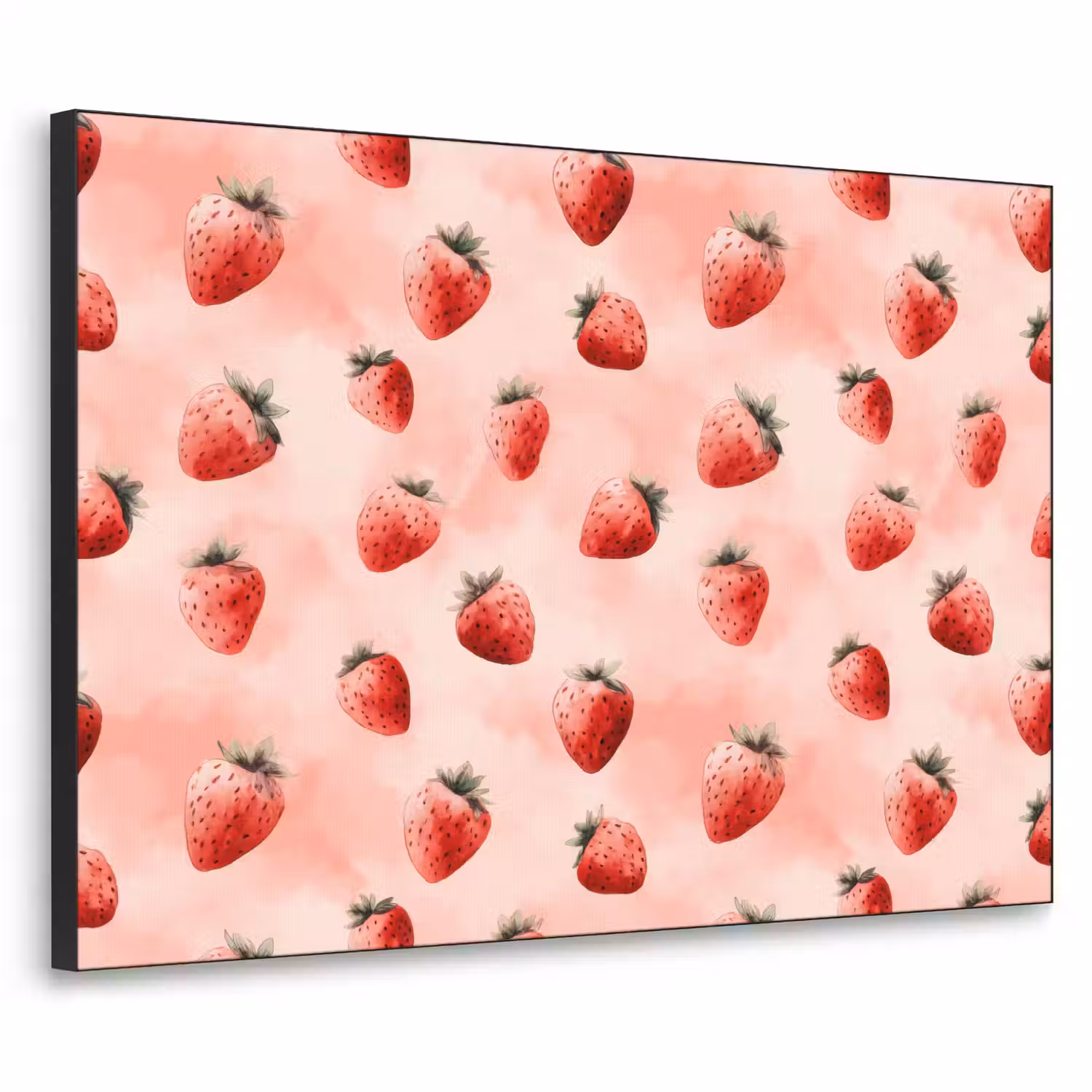 Aardbei - Patroon - Roze Textielframe zwart klein 947 -3d