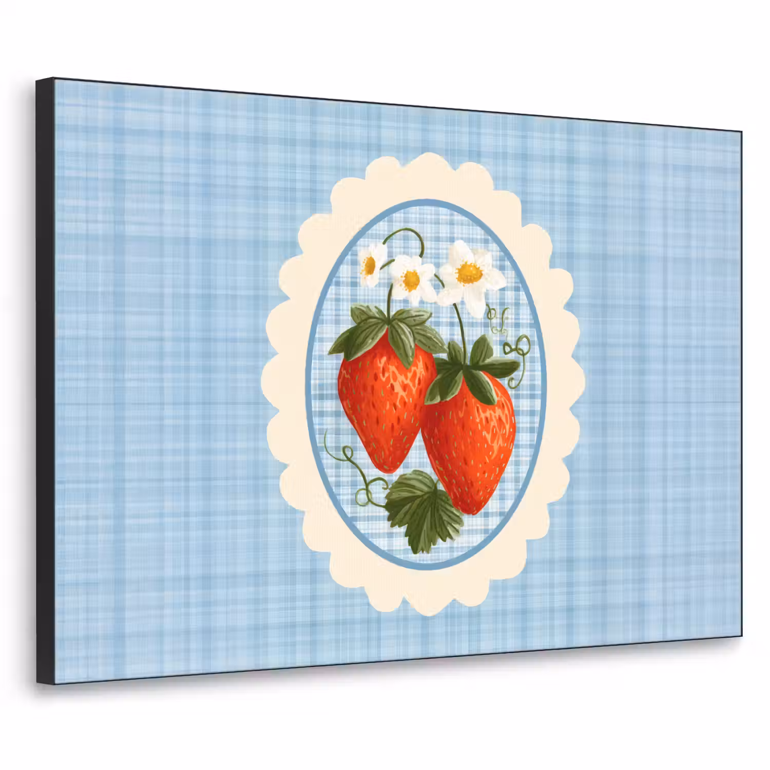 Aardbeien - Lijst - Rood - Geruit Textielframe - compleet frame klein -3d