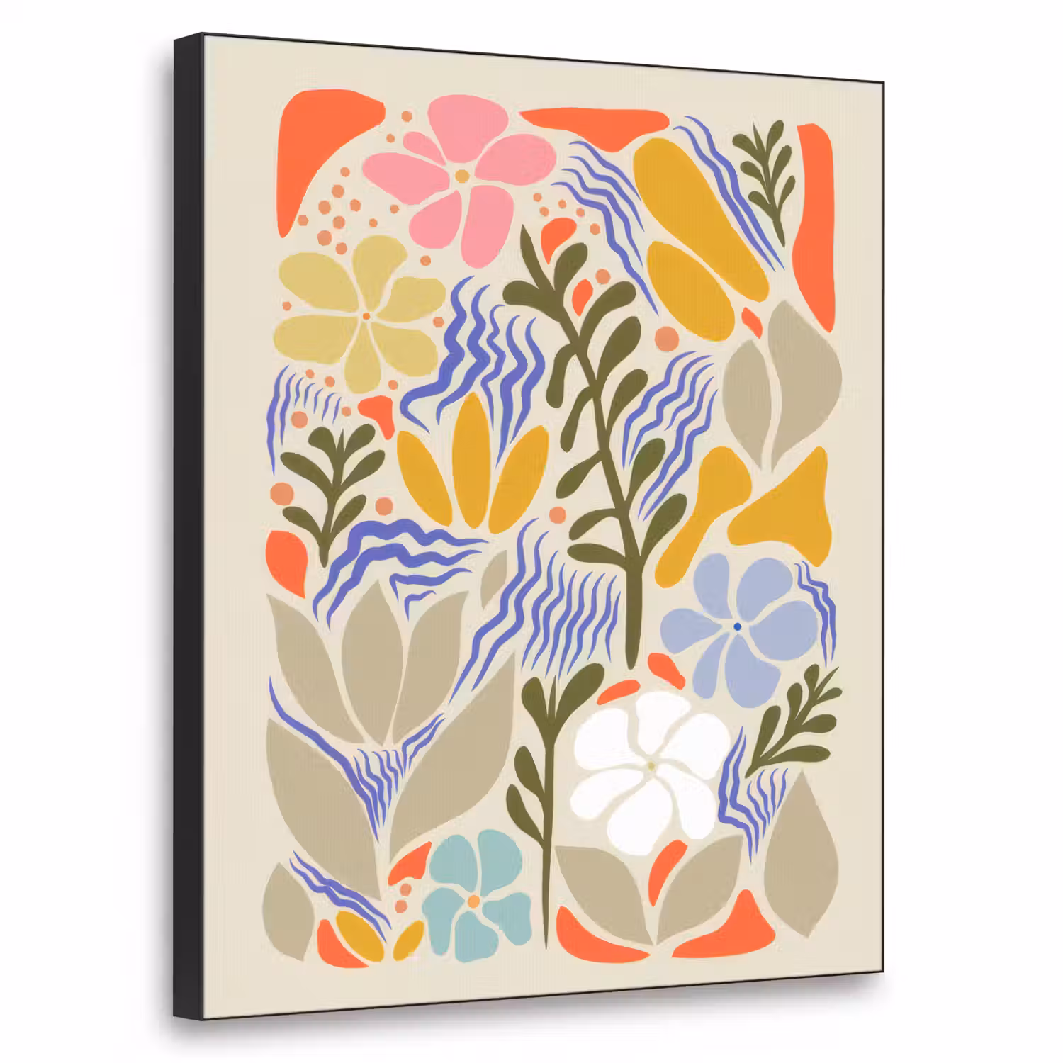 Abstract - Bloemen - Bladeren Textielframe - compleet frame klein -3d