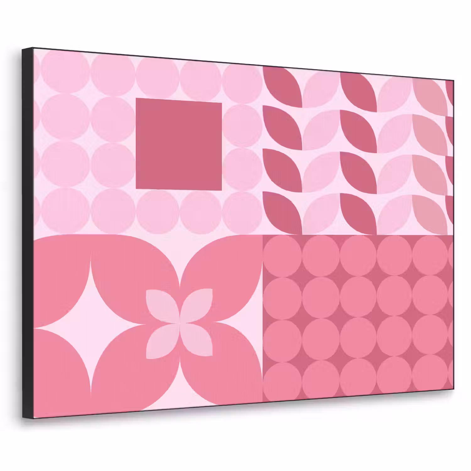 Abstract - Geometrisch - Patroon - Modern - Roze Textielframe zwart klein -3d