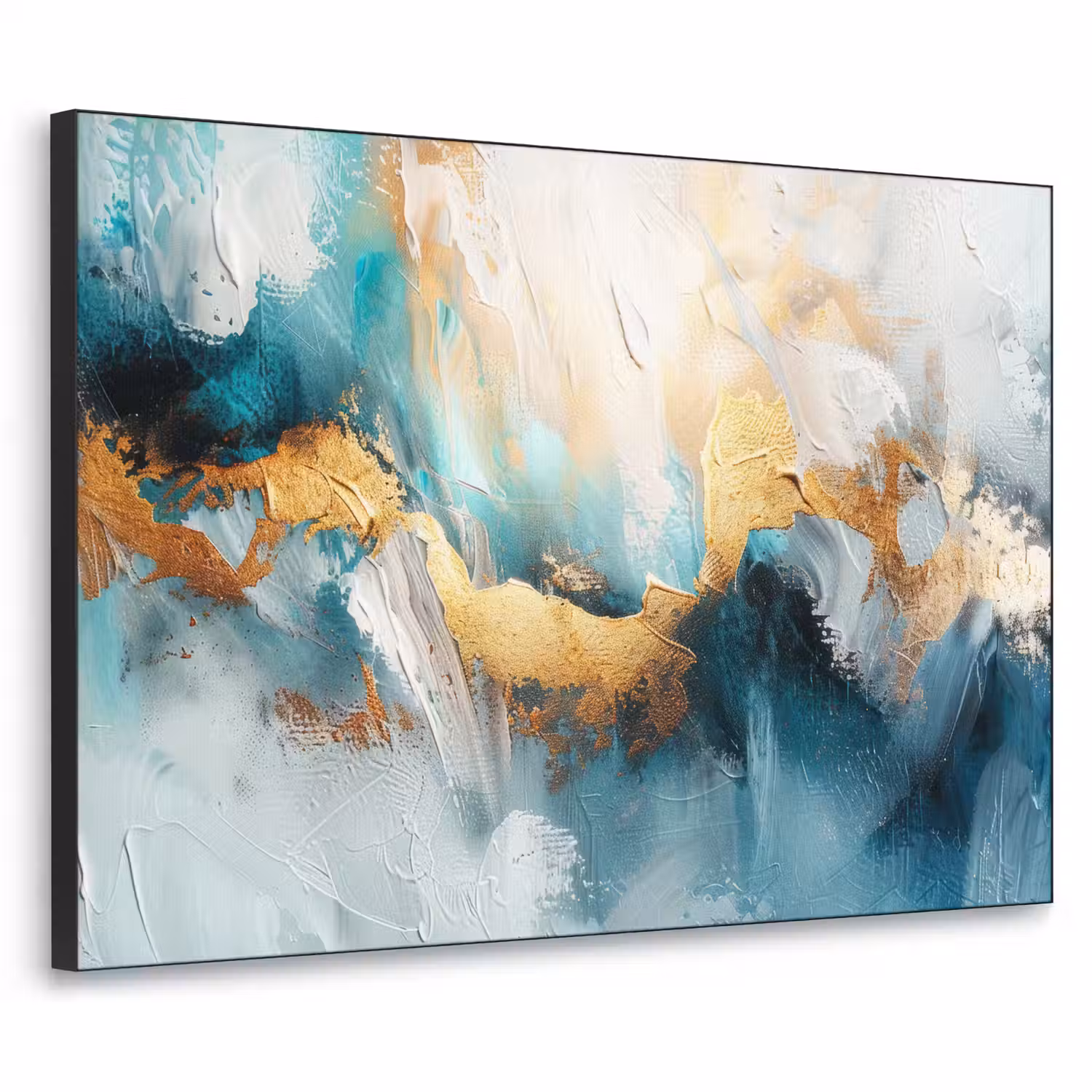 Abstract - Kunst - Gold - Blauw Textielframe zwart klein -3d