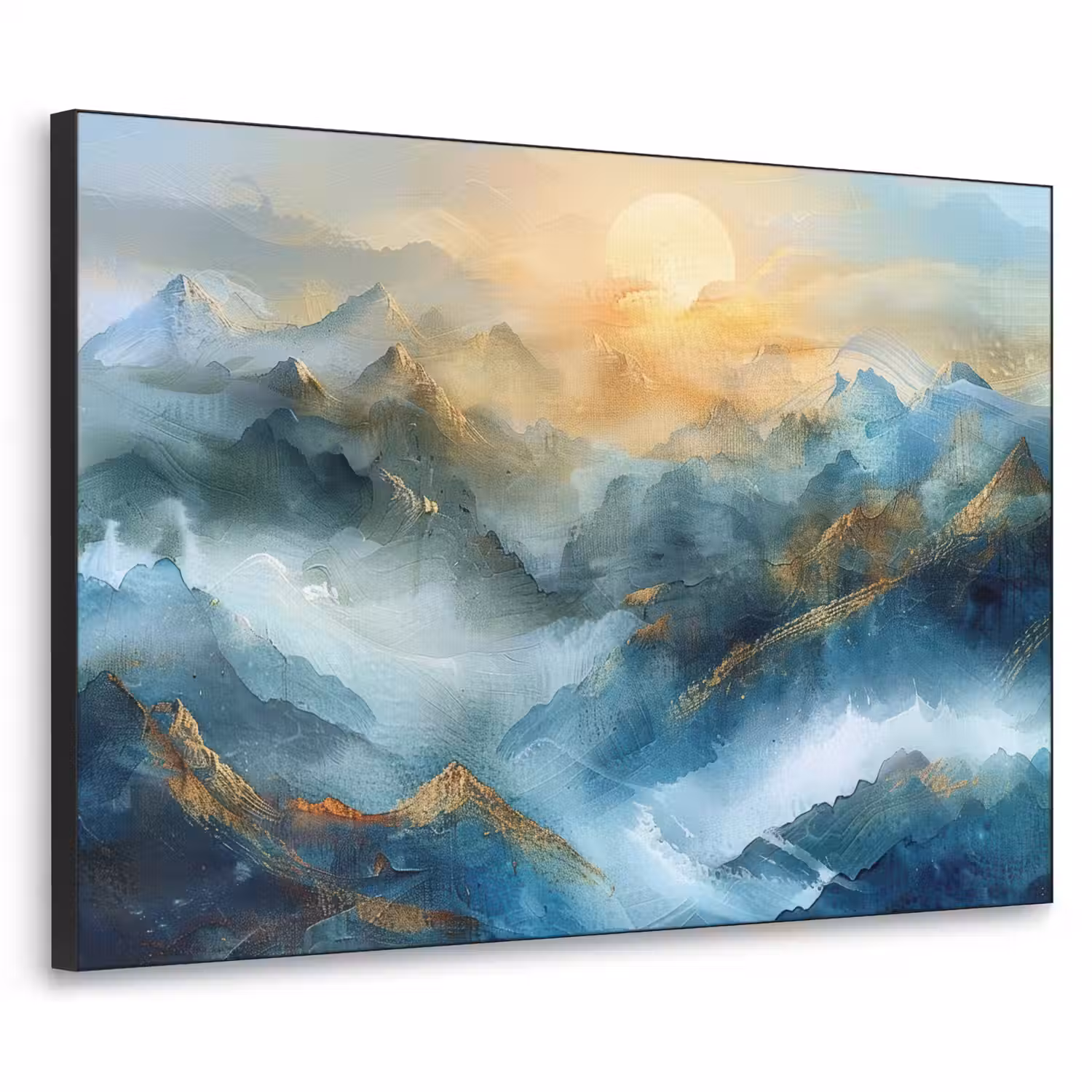 Abstract - Landschap - Bergen - Blauw - Modern Textielframe - compleet frame klein -3d