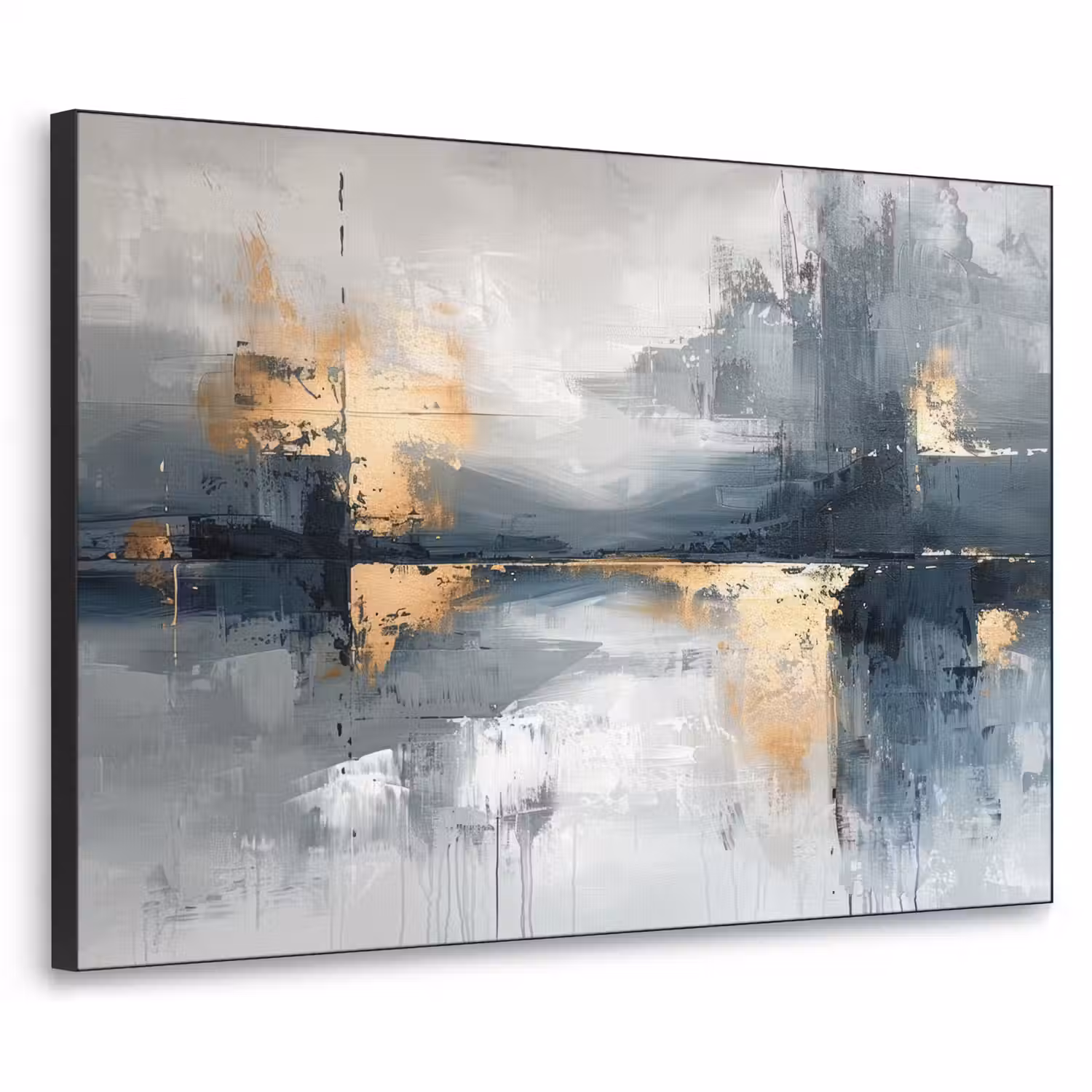 Abstract - Verf - Kunst - Goud Textielframe zwart klein -3d