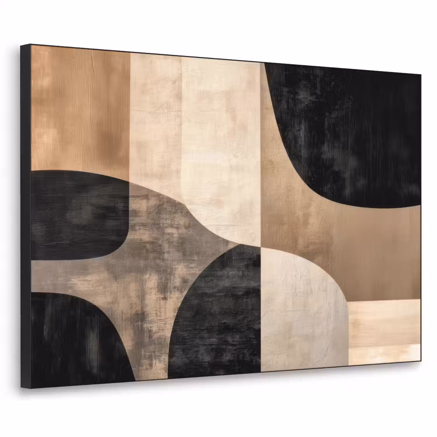Abstract - Vlakken - Zwart - Rond Textielframe - compleet frame klein -3d