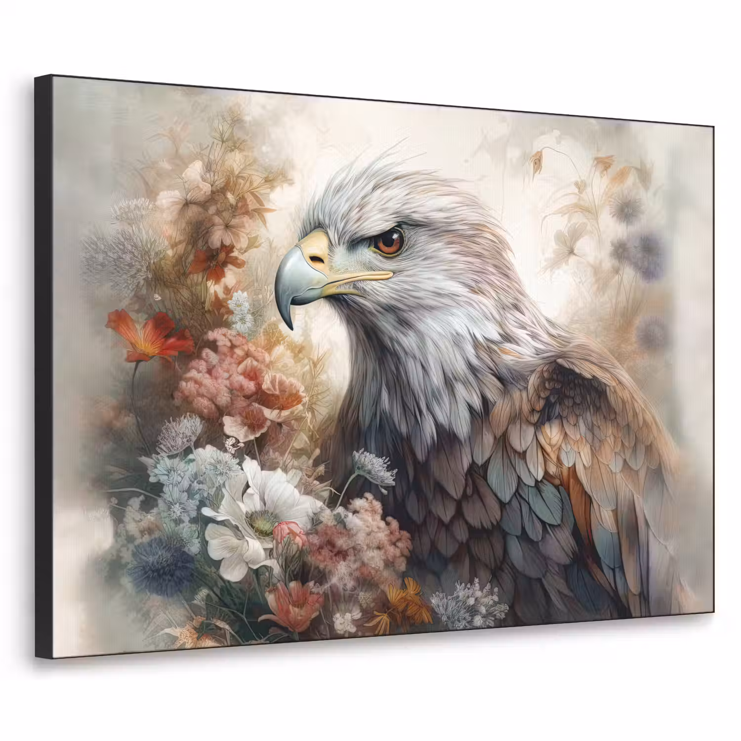 Arend - Adelaar - Vogel - Bloemen - Natuur Textielframe zwart klein -3d
