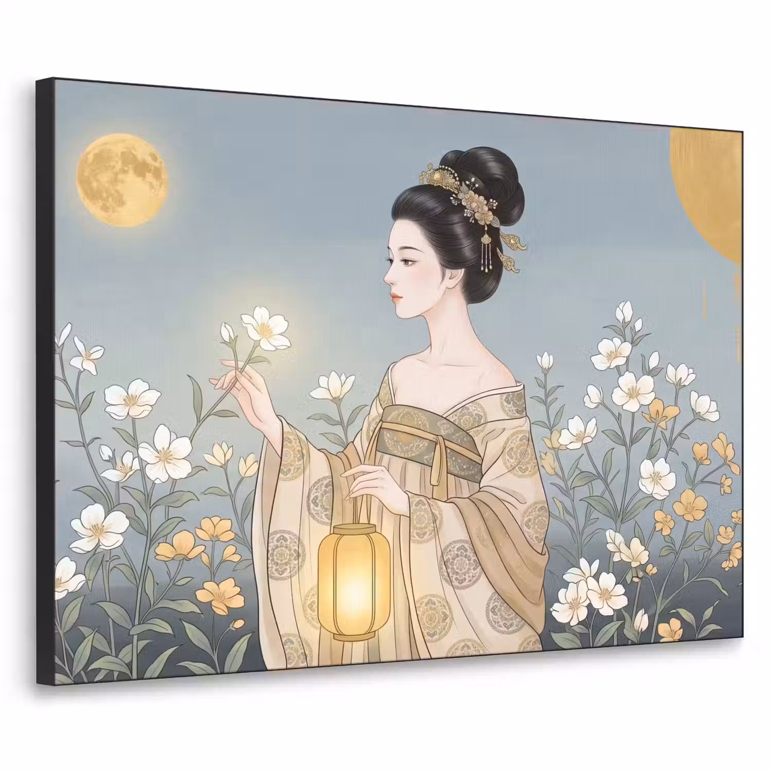 Aziatisch - Vrouw - Kimono Textielframe zwart klein -3d