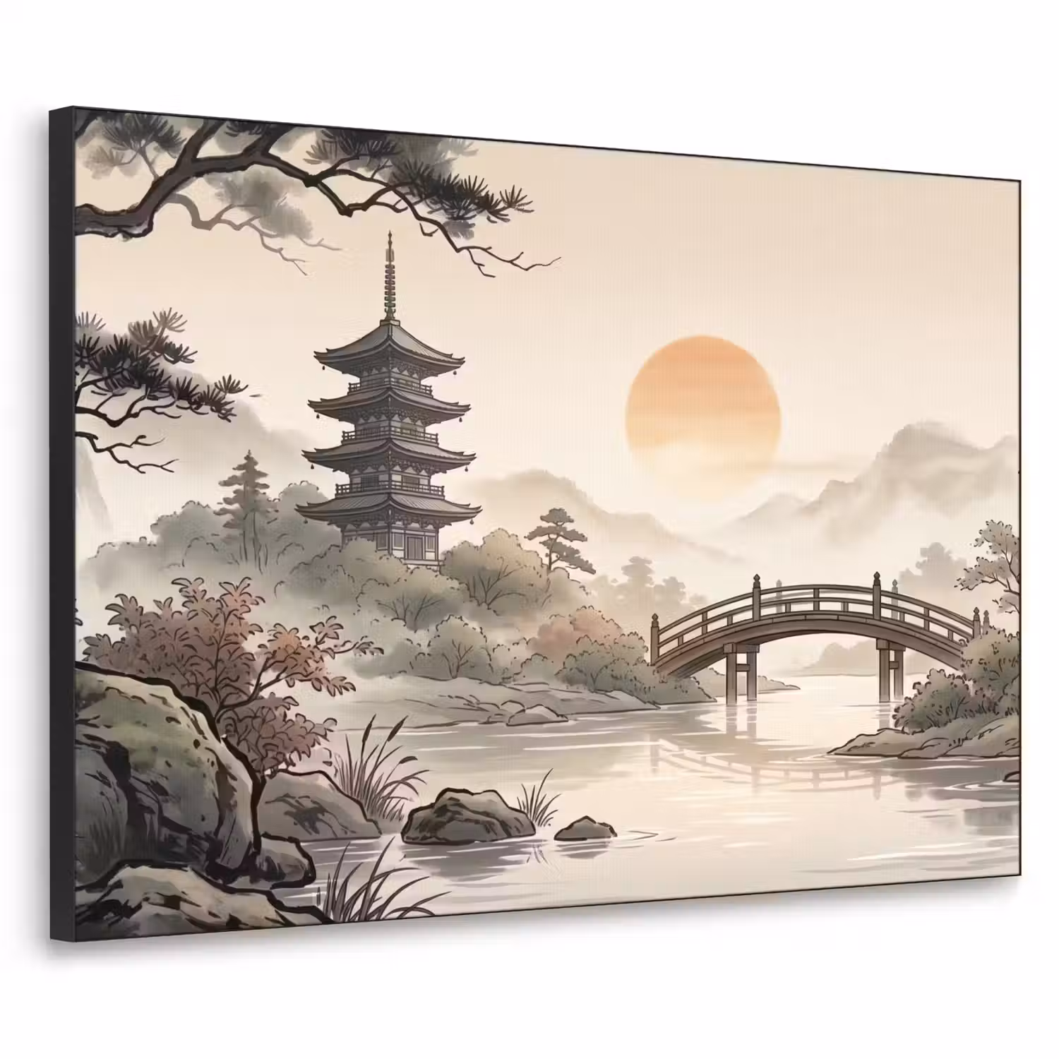 Azië - Landschap - Kleurrijk Textielframe zwart klein -3d