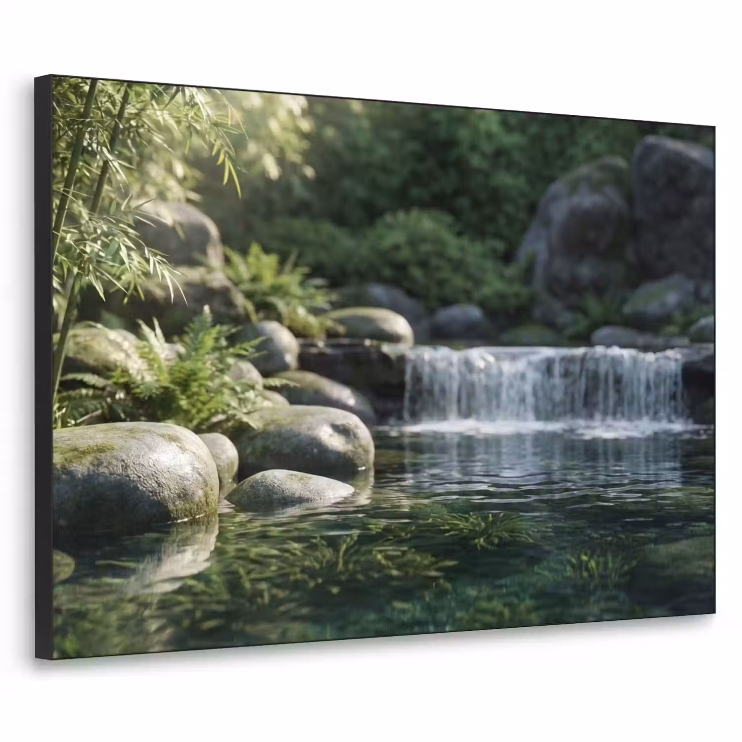 Beek - Waterval - Natuur - Groen Textielframe zwart klein -3d