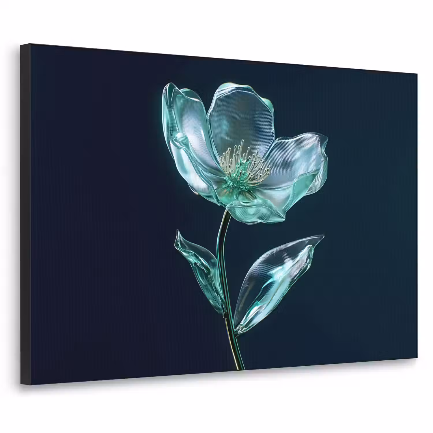 Bladeren - Bloem - Glazen - Donkerblauw Textielframe - compleet frame klein -3d