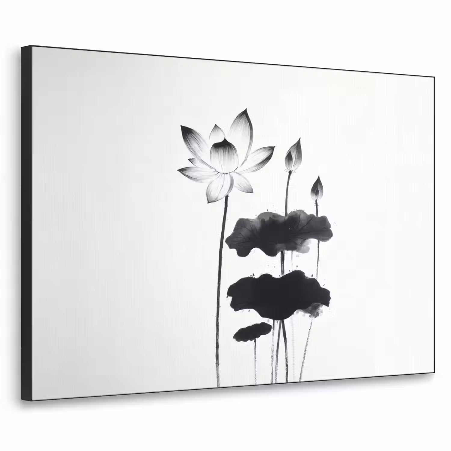 Bladeren - Zwart - Lotusbloem - Minimalitisch Textielframe - compleet frame klein -3d