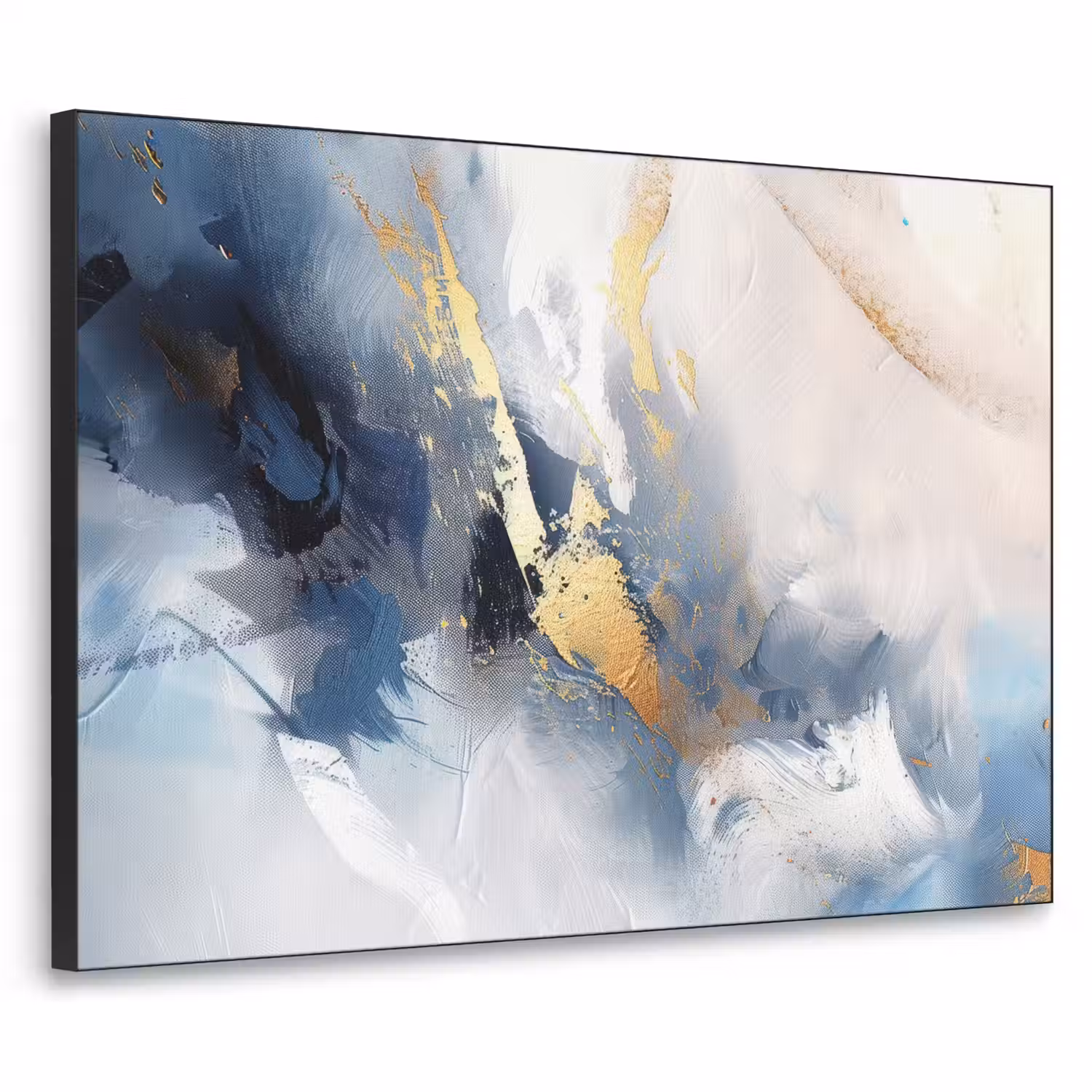 Blauw - Modern - Marmer - Abstract - Goud Textielframe - compleet frame klein -3d