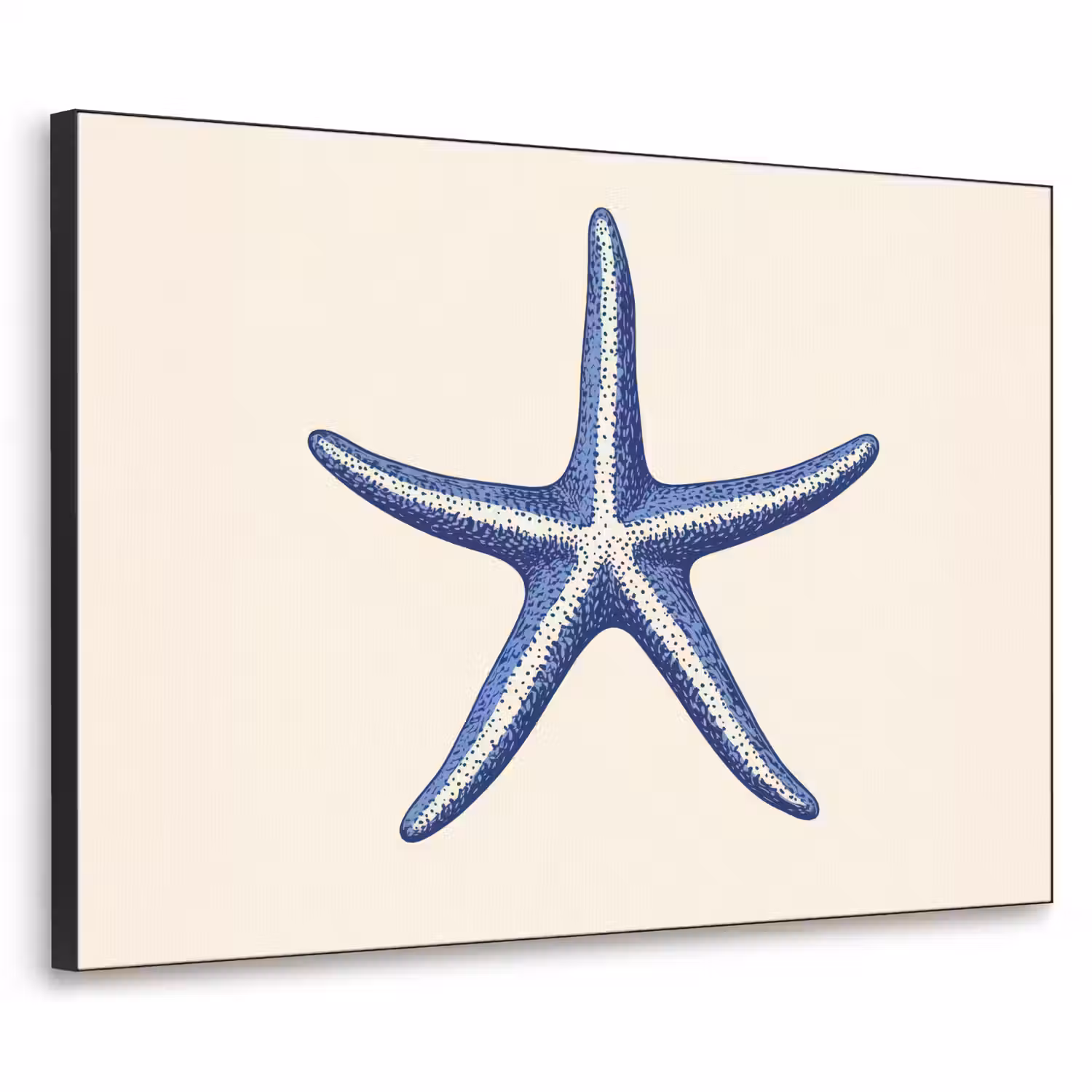 Blauwe zeester - Minimalistisch - Beige Textielframe - compleet frame klein -3d