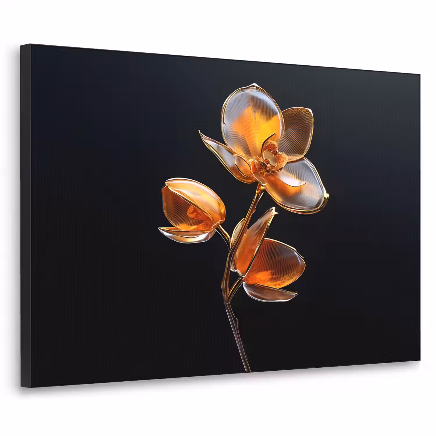 Bloem - Orchidee - Oranje Textielframe - compleet frame klein -3d