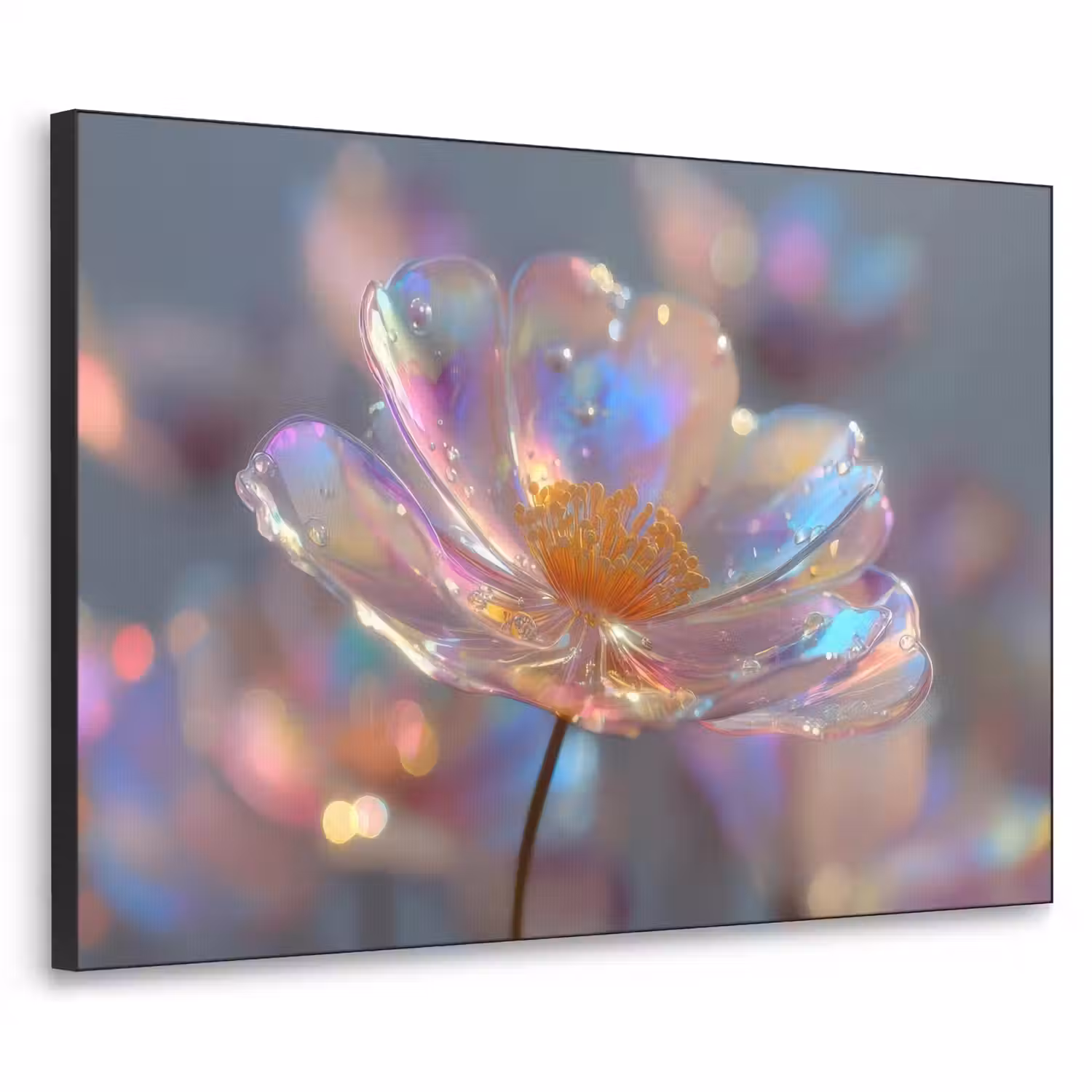 Bloem - Transparant - Pastelkleuren - Druppels Textielframe - compleet frame klein -3d
