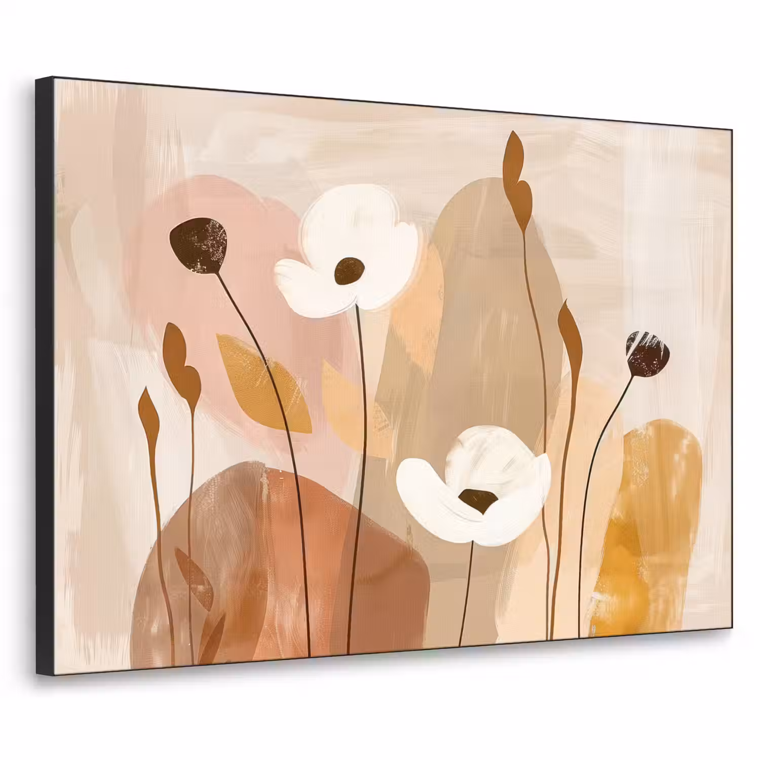 Bloemen - Abstract - Beige - Line art Textielframe zwart klein -3d