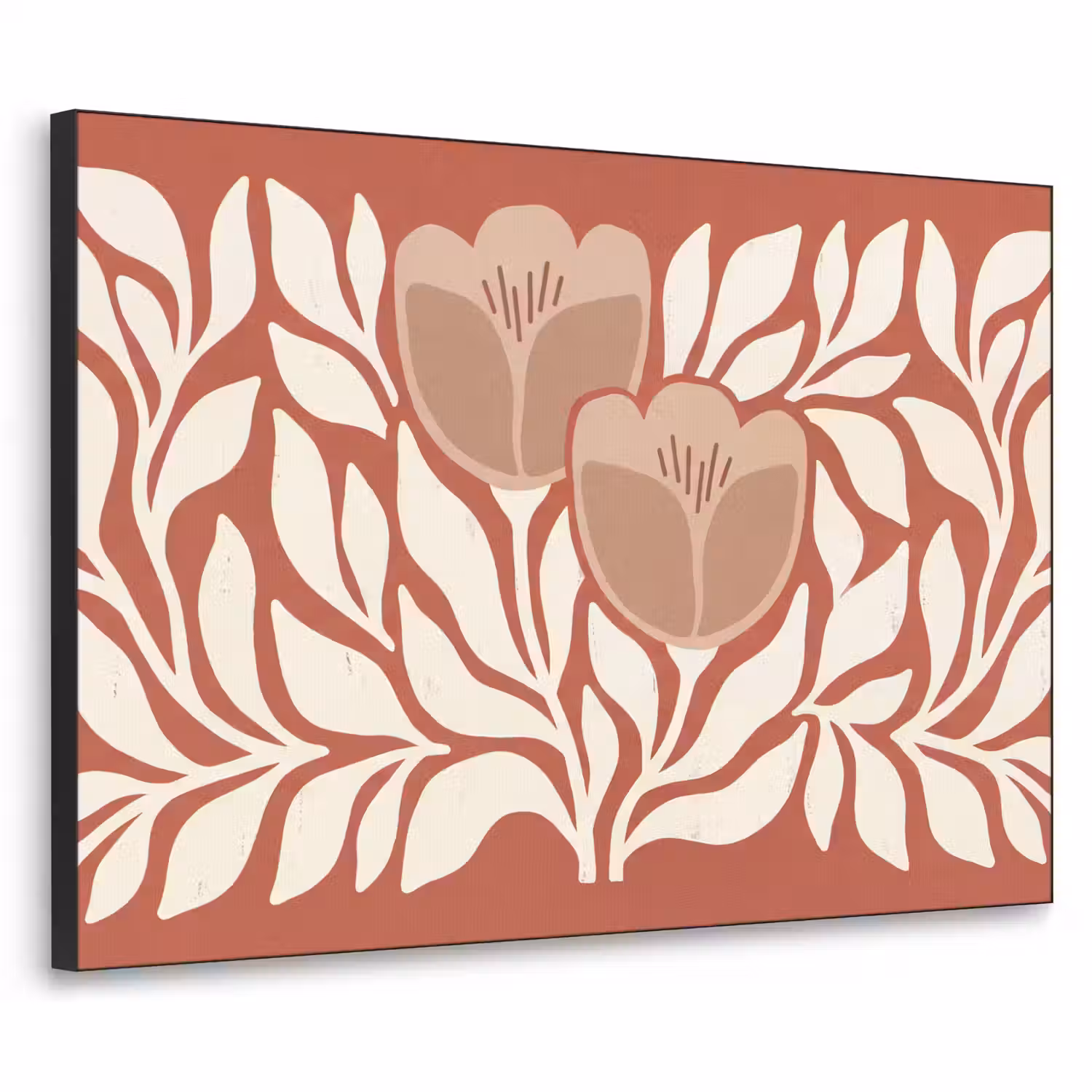 Bloemen - Abstract - Modern - Beige - Natuur Textielframe zwart klein -3d