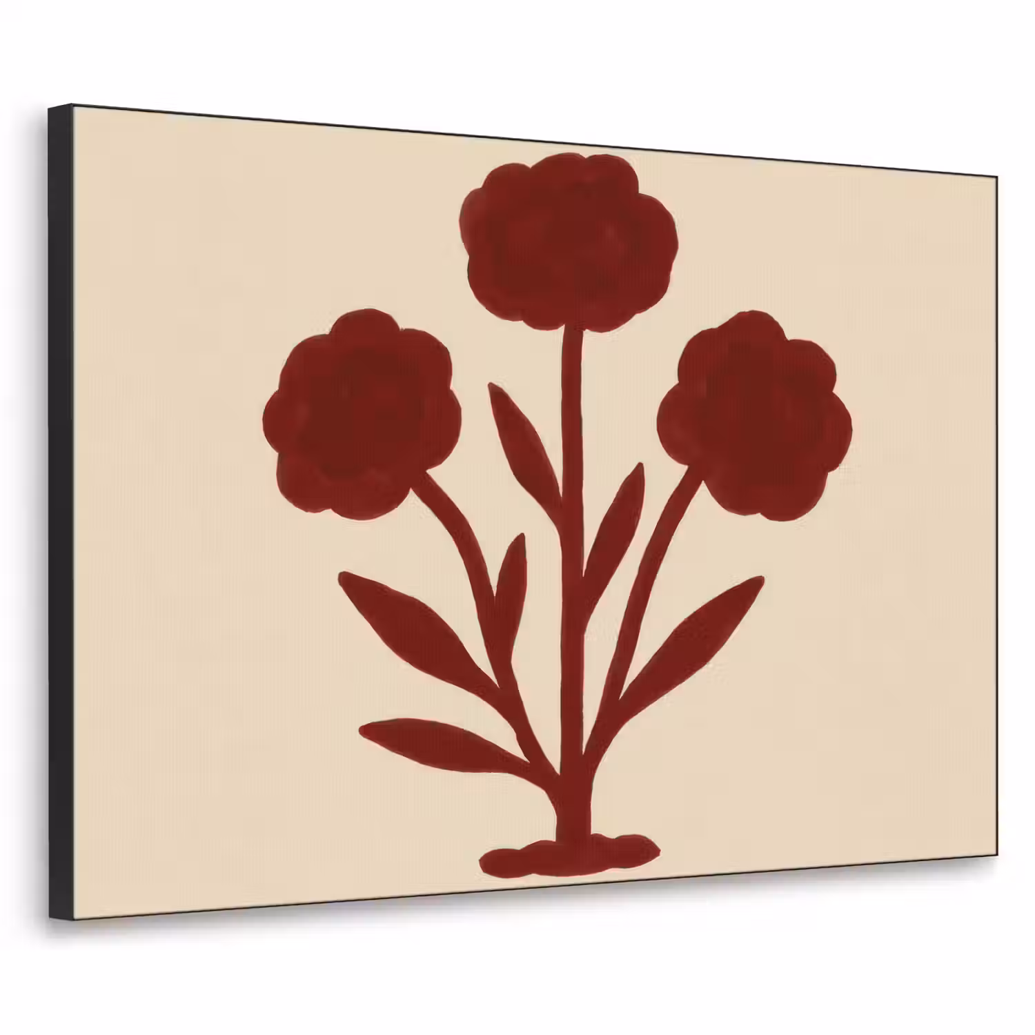 Bloemen - Bladeren - Rood - Minimalistisch Textielframe - compleet frame klein -3d