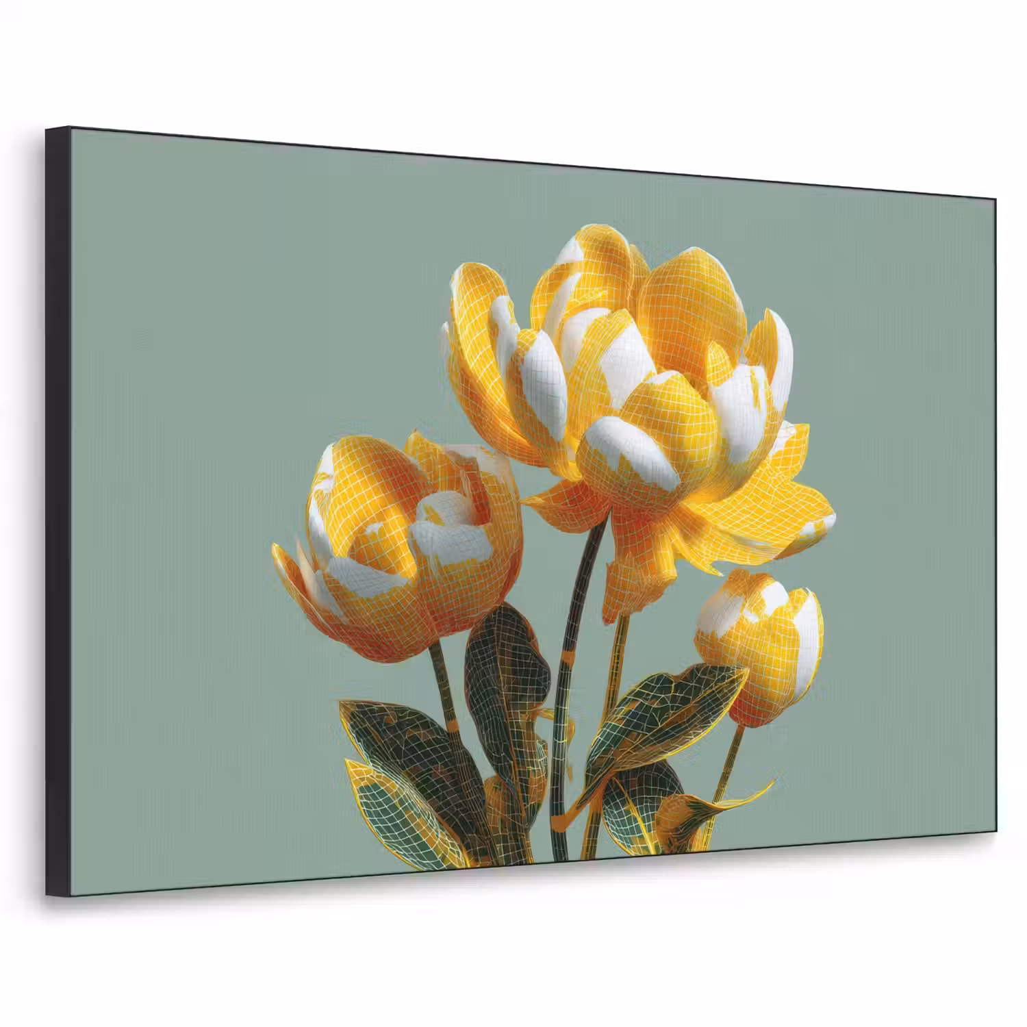 Bloemen - Geel - Bladeren - Structuur Textielframe - compleet frame klein -3d