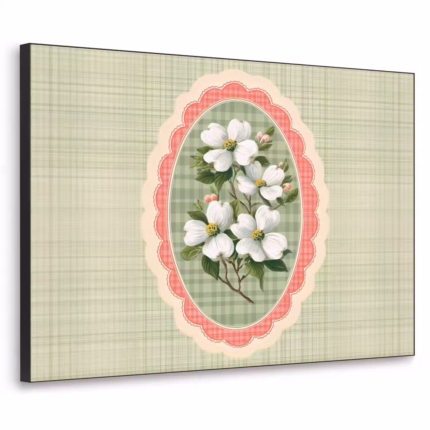 Bloemen - Illustratie - Geruit - Groen Textielframe - compleet frame klein -3d