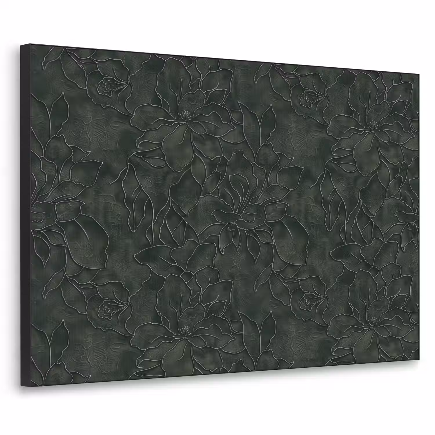 Bloemen - Lijnen - Groen Textielframe zwart klein 947 -3d