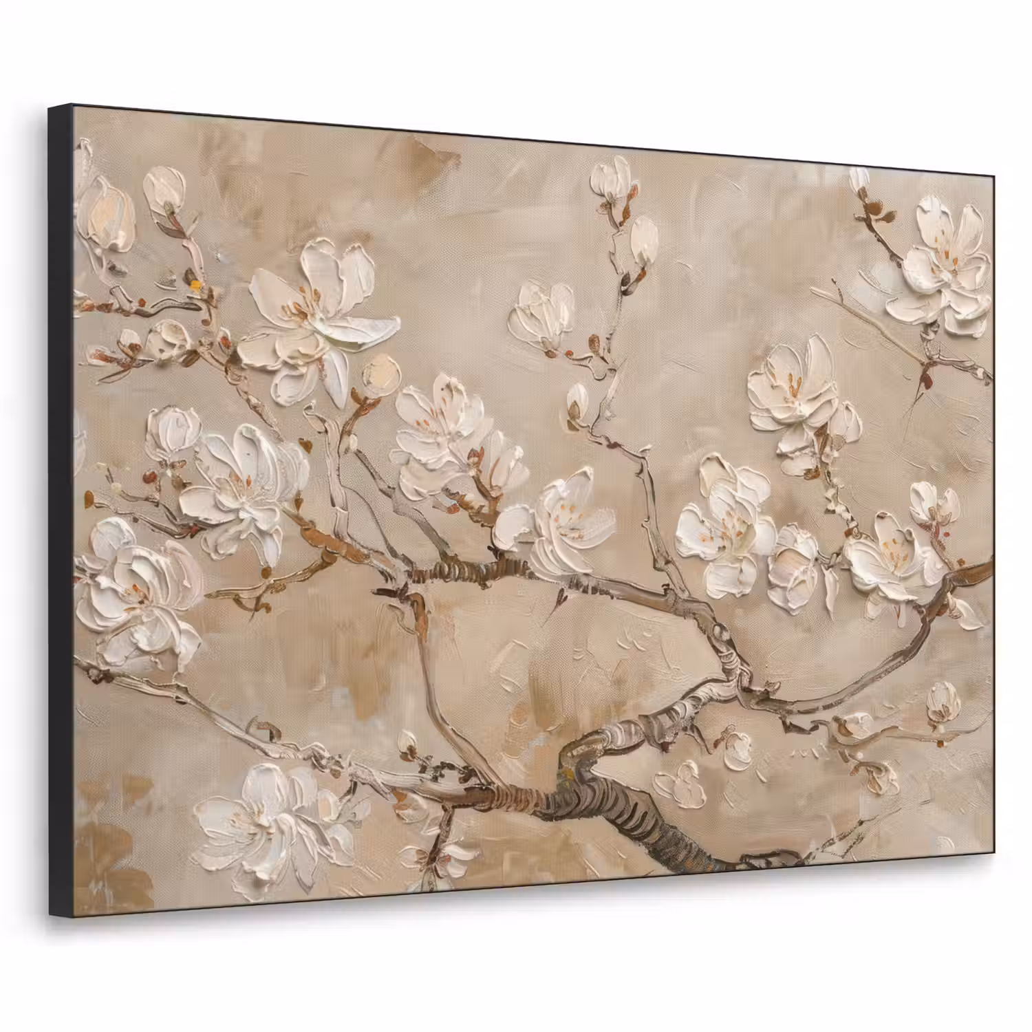Bloemen - Modern - Beige - Wit - Bloesem Textielframe - compleet frame klein -3d